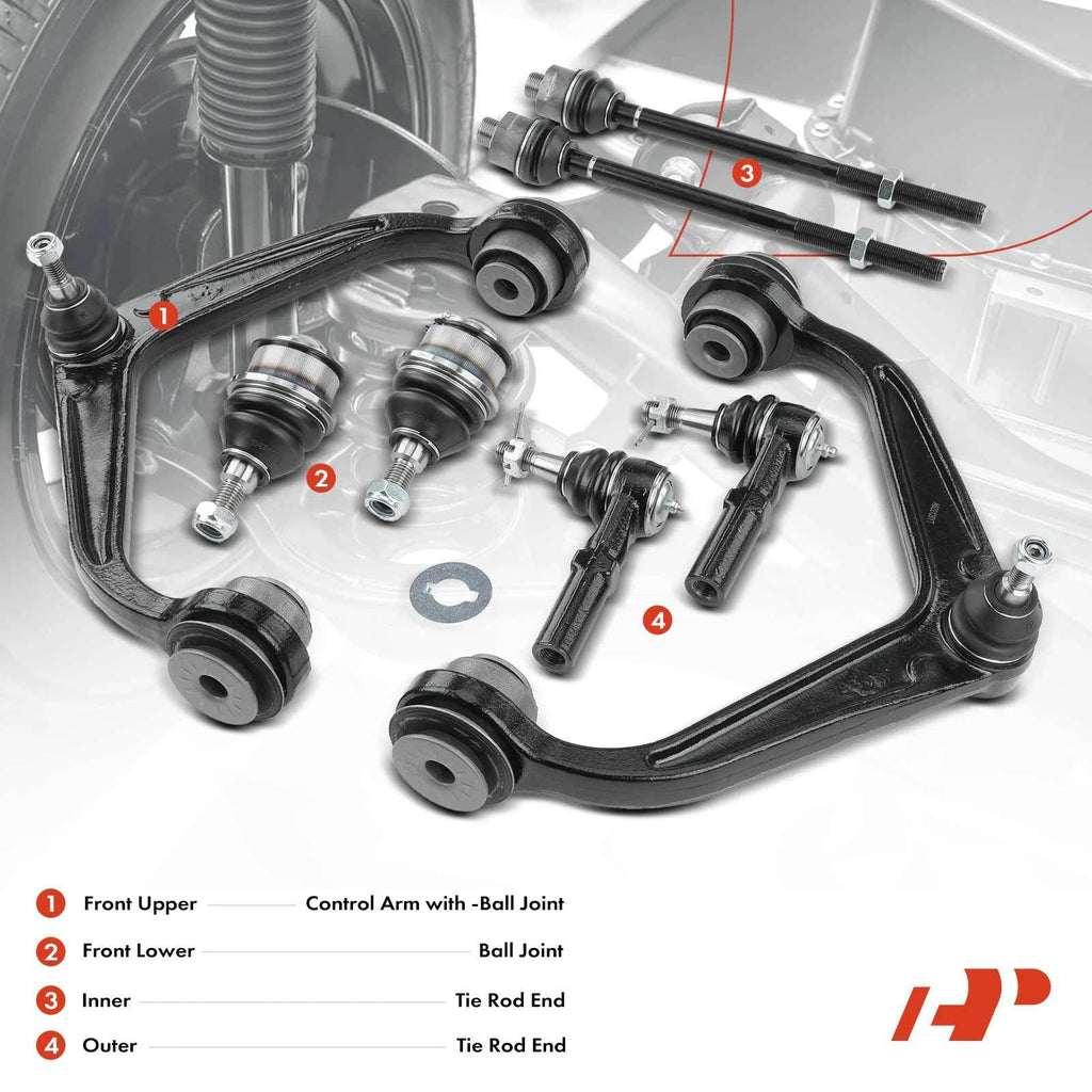 Set of 8 Front Control Arm Ball Joints Tie Rod Ends for Chevy Silverado GMC