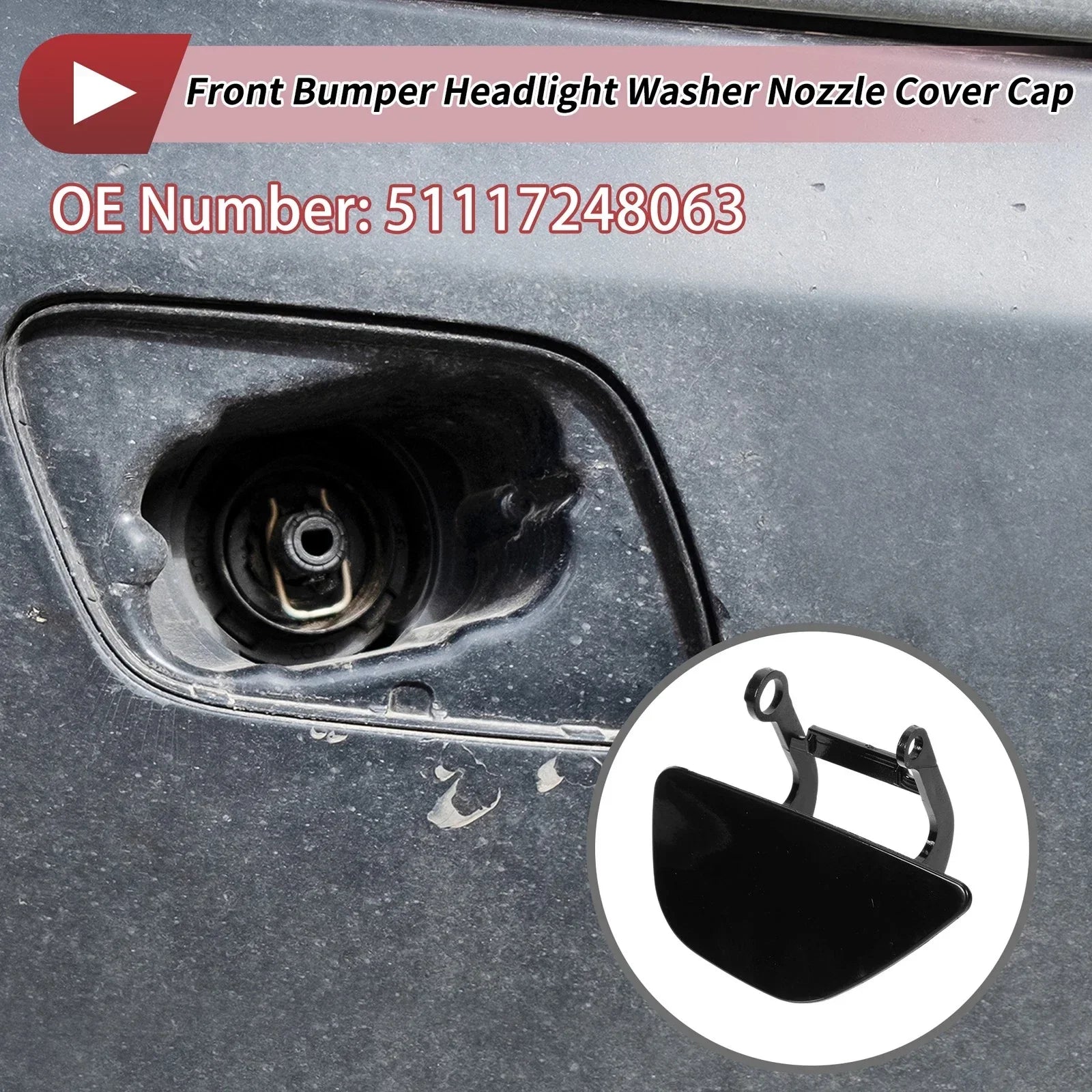 Front Left Washer Nozzle Cover Cap for BMW 535i GT (2010-2017) Black