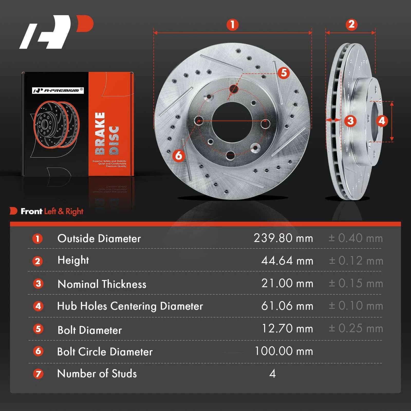 Front Drilled Brake Rotors for Honda Civic (1990–2000) Civic del Sol CRX