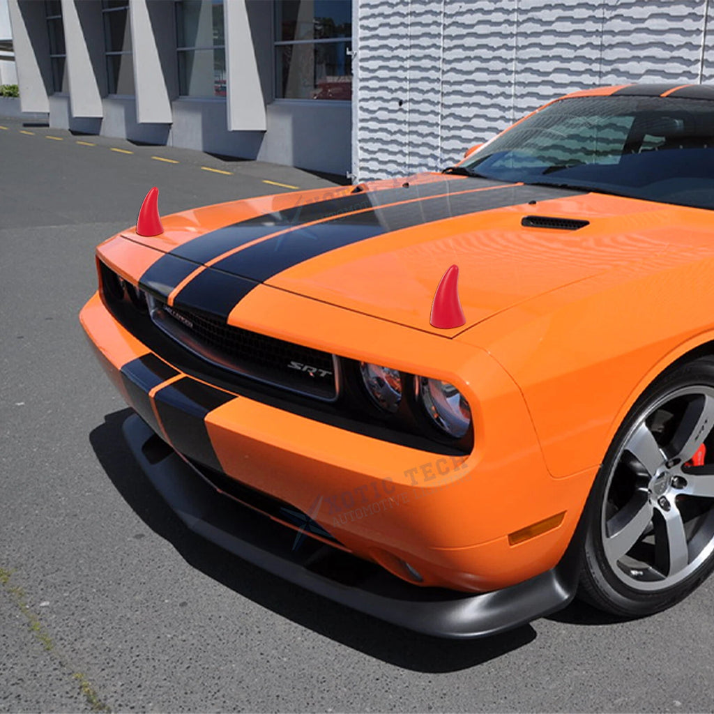 2Pcs Red Devil Bull Horn Antenna Roof Stickers for Car (Front/Rear)