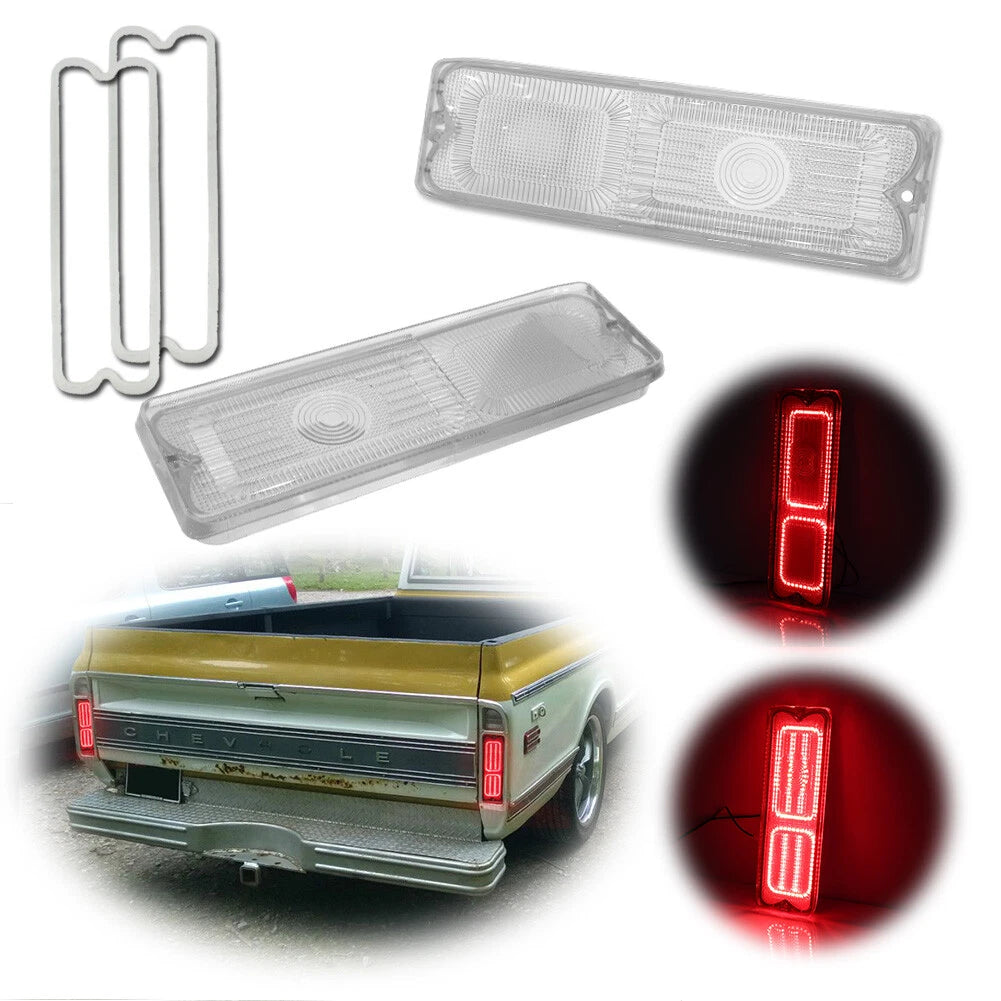 Pair Clear Tail Lights with Red LEDs for Chevy GMC Fleetside Pickup