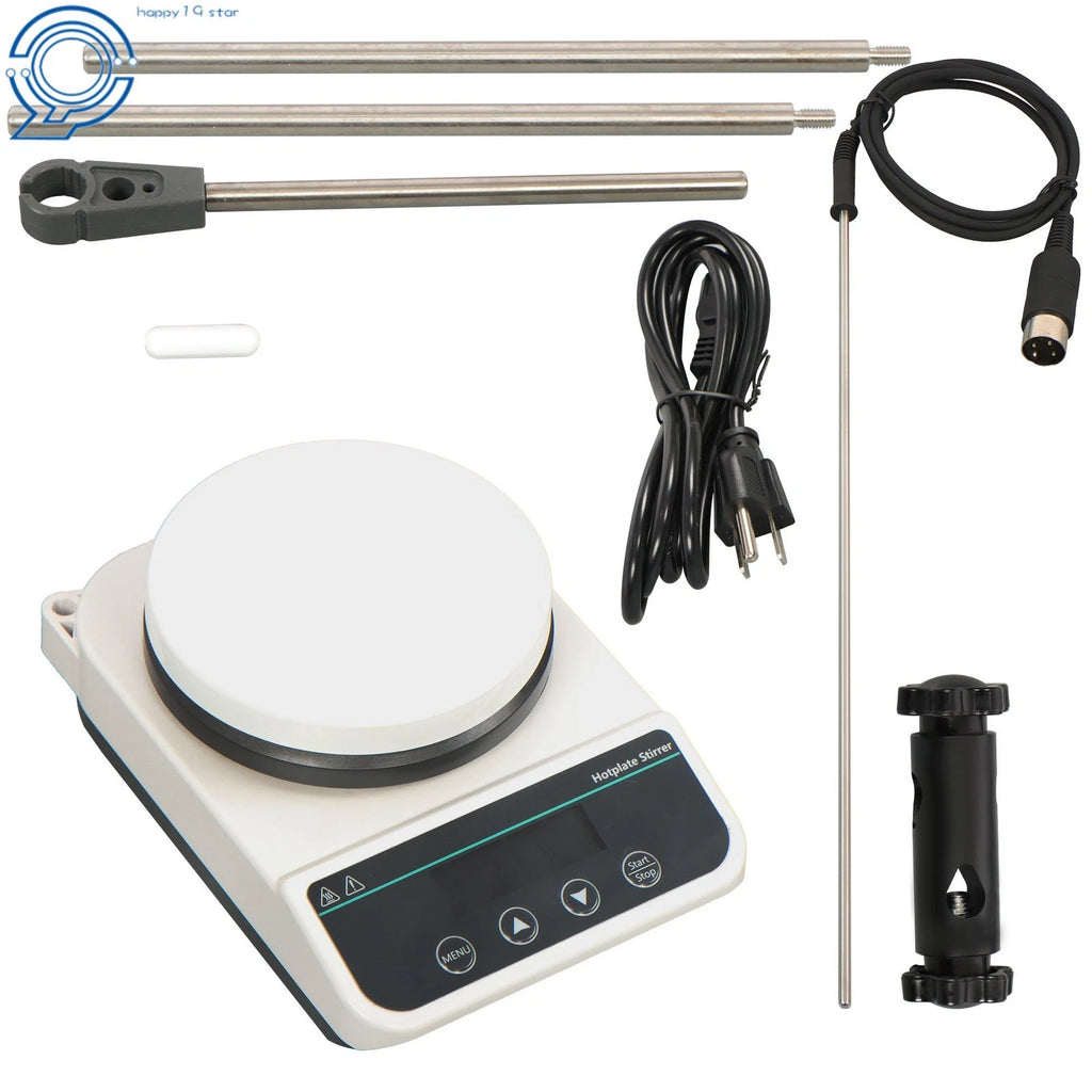 Digital Hot Plate Stirrer 590°F 1500RPM with Temp Probe & Timer (110V)