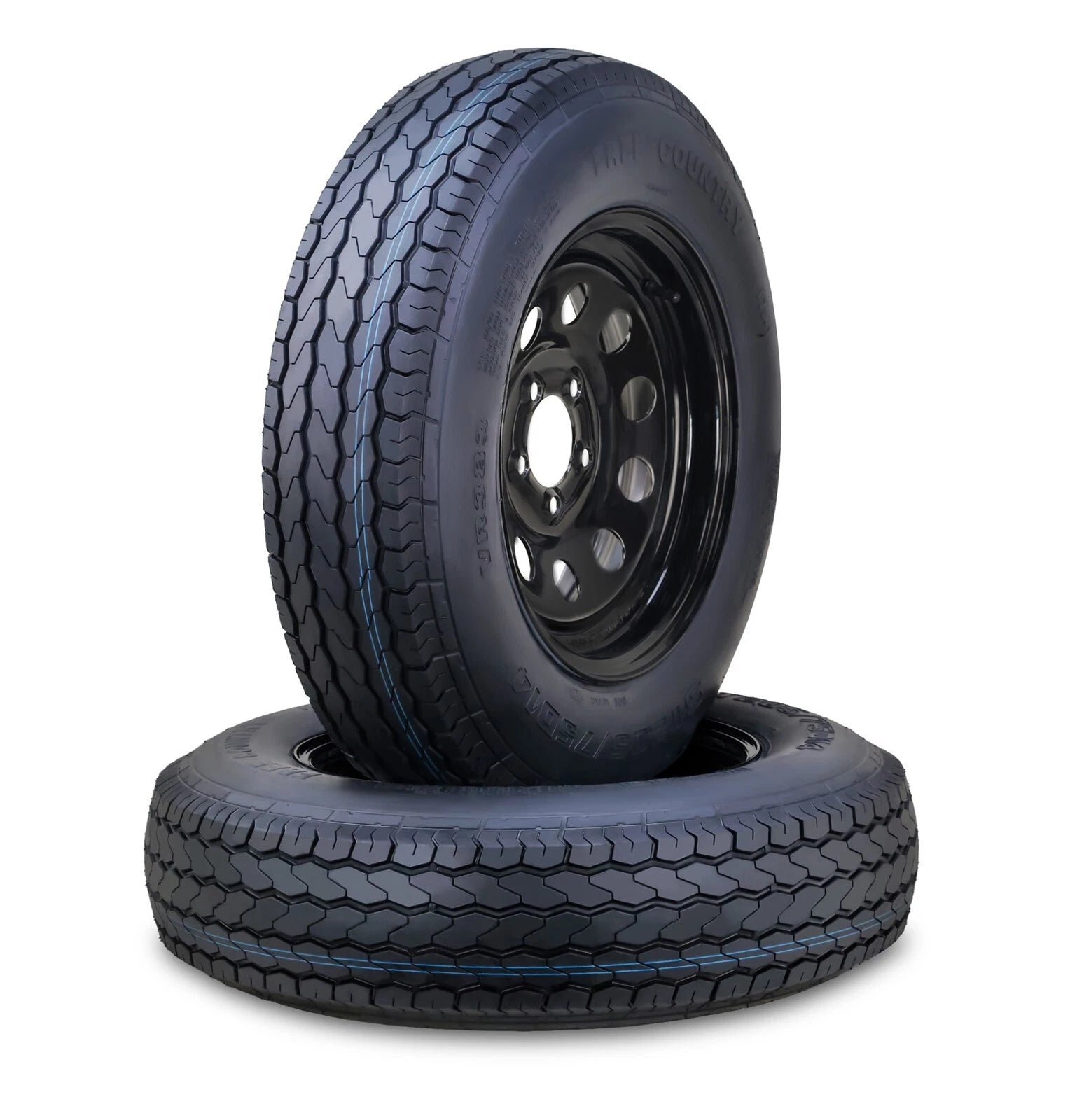 2 Free Trailer Tire Rims ST205/75D14 6-Ply C 99L 5 Lug x 4.5" Black Mod