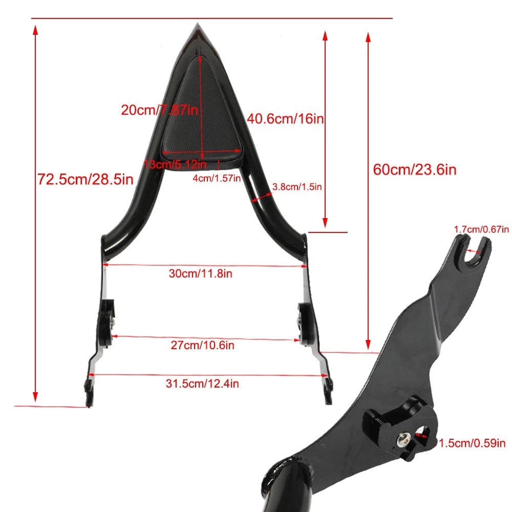 Sissy Bar for Harley CVO Road Glide, Street Touring, Road King (16 Inch)