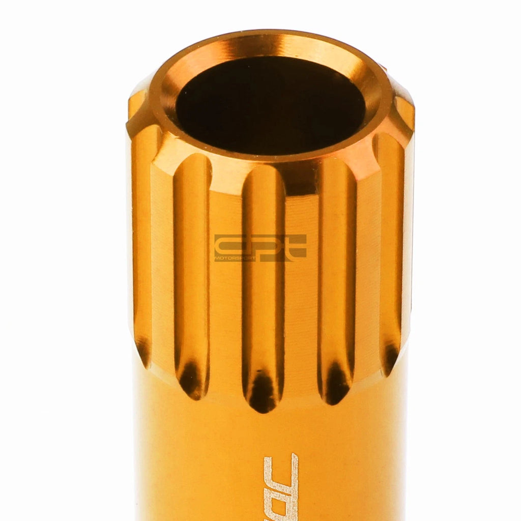 Set of 4 Open-End Aluminum Orange Lug Nuts + Adapter M12x1.25 (20mm OD)