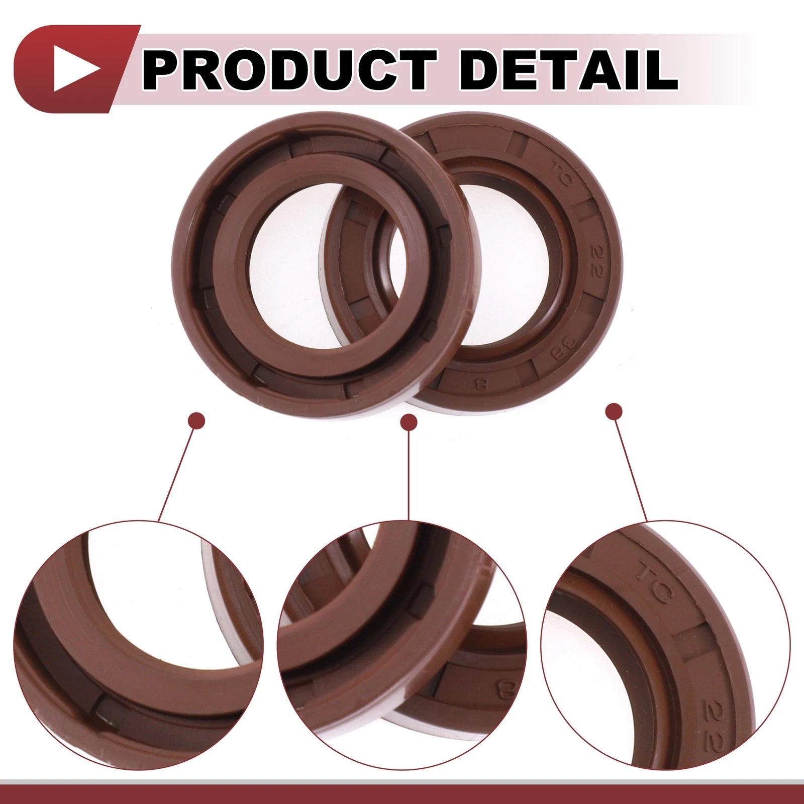 Set of 2 Oil Seal Rotary Shaft Seal FKM Rubber 22x38x8mm