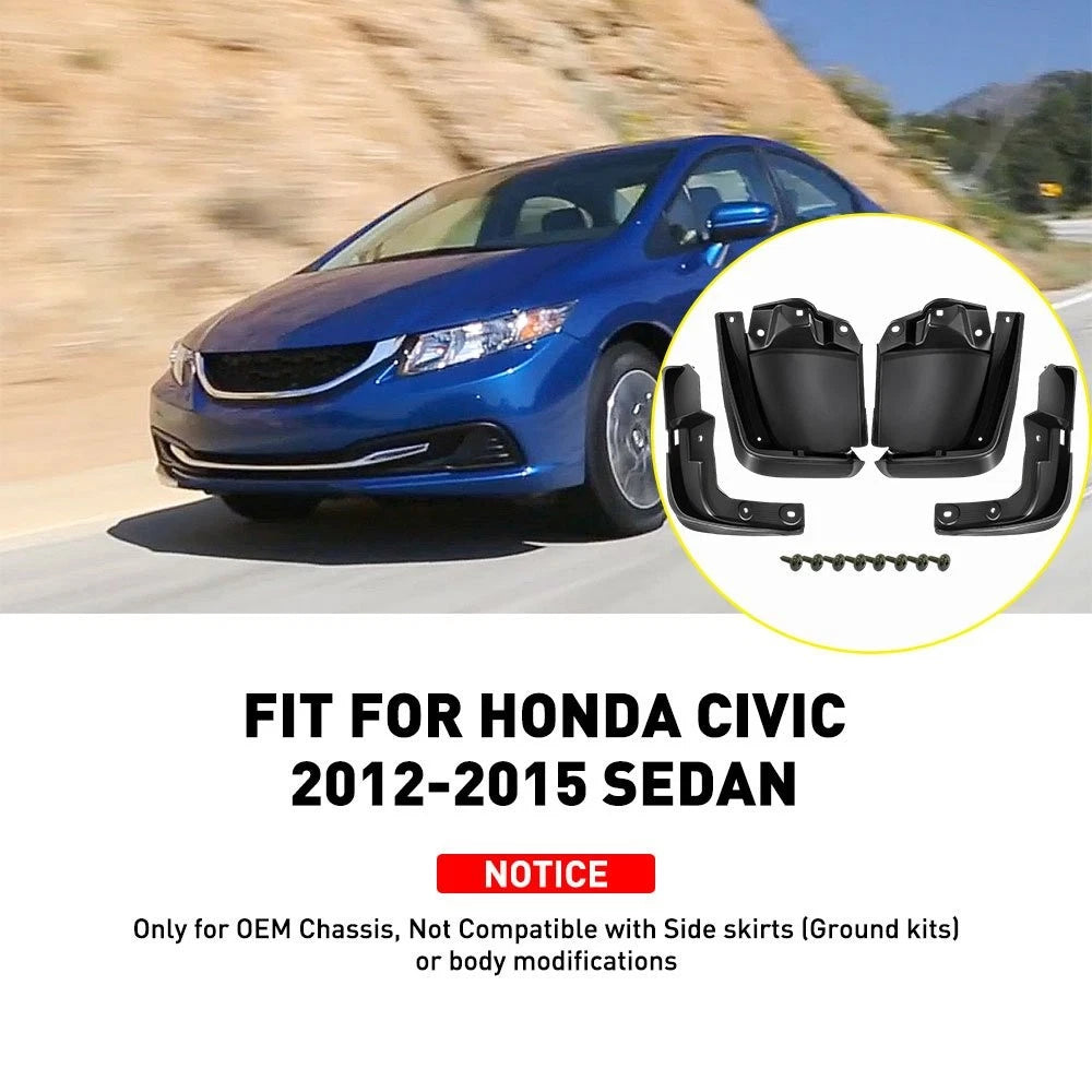 Set of 4 Mud Guards for Honda Civic (2012–2015) - Front & Rear Splash Flaps