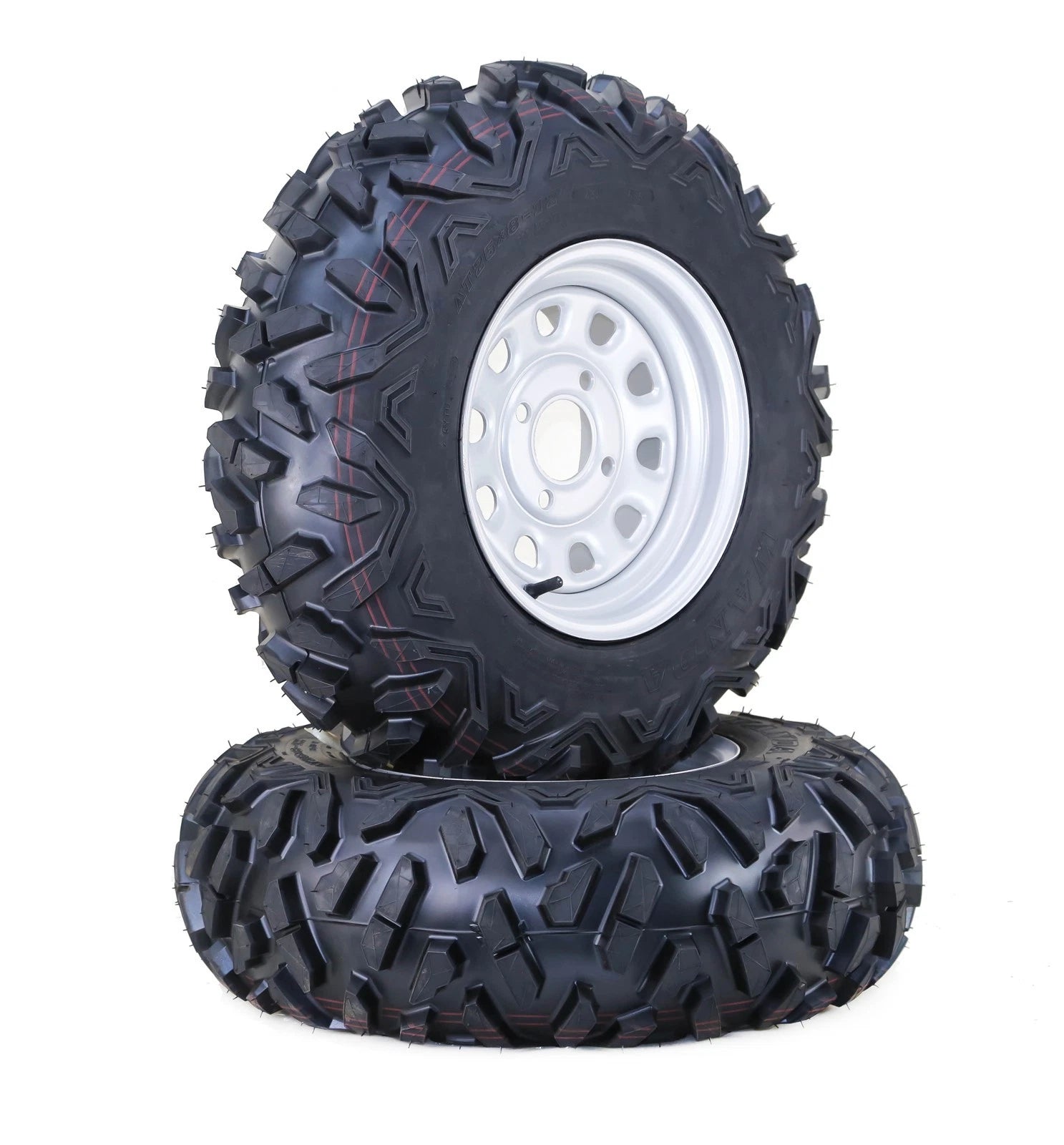 Set of 4 WANDA ATV Tires 27X9-12 27X11-12 P3501 4-110 PCD Silver Wheels