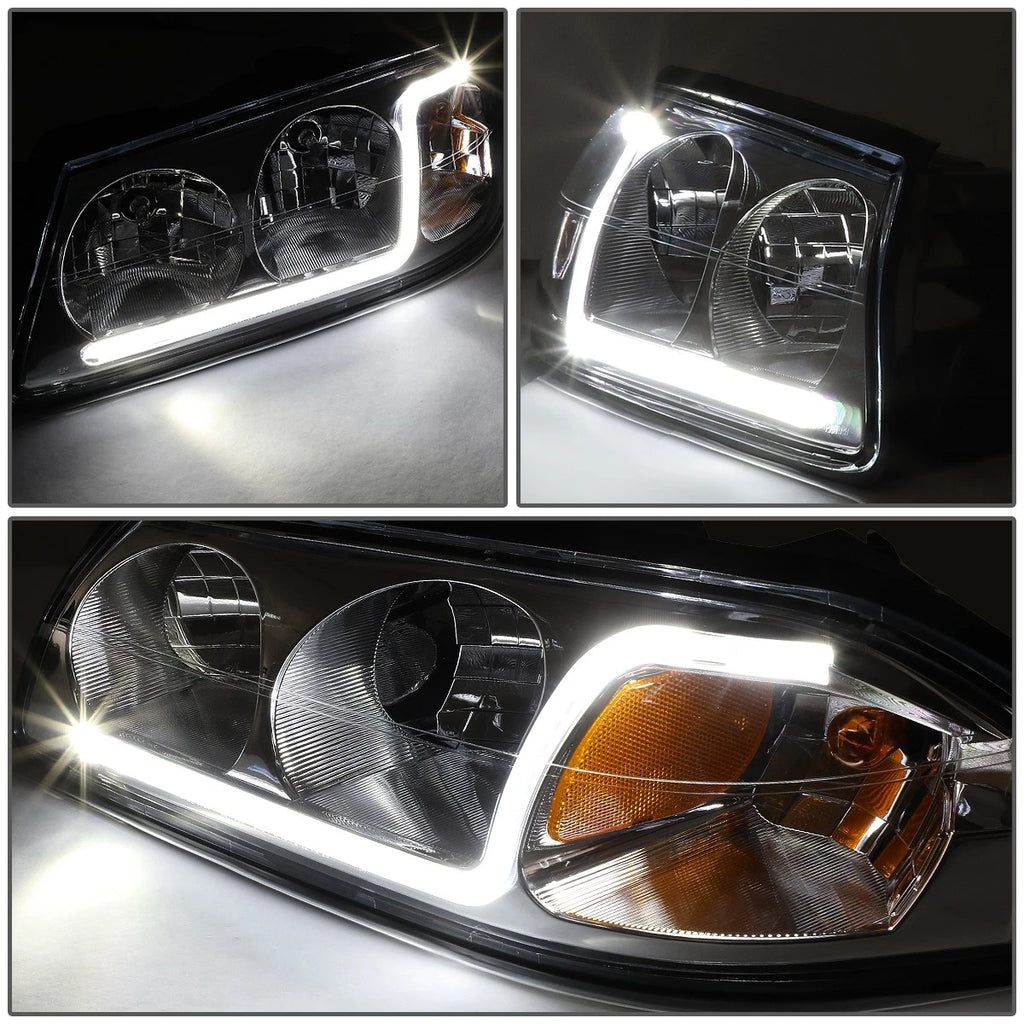 LED DRL Tube Chrome Amber Signal Headlights for Chevy Impala (2000–2005)