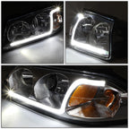 LED DRL Tube Chrome Amber Signal Headlights for Chevy Impala (2000–2005)