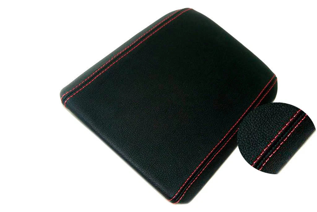 Leather Synthetic Console Armrest Cover for Ford Mustang (2005–2009) Red Stitch