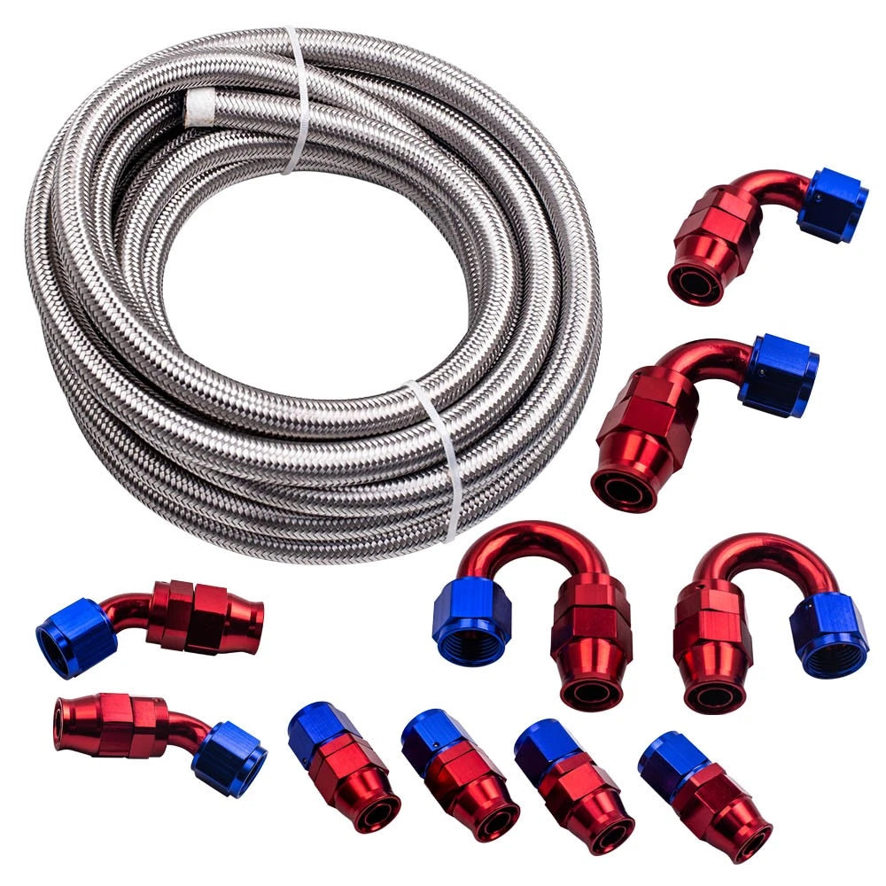 20FT Stainless Steel Braided Fuel Line Hose Kit for AN10 Fittings