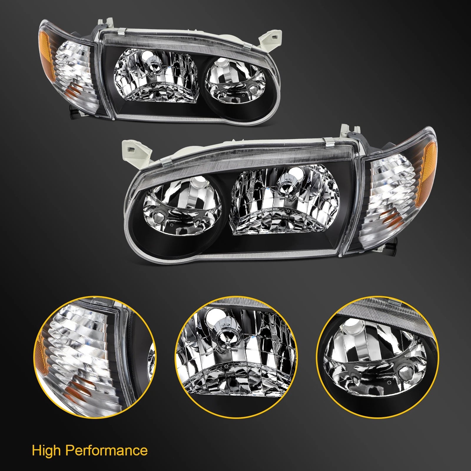 2X Headlight Assembly for Toyota Corolla (2001–2002) with Projector