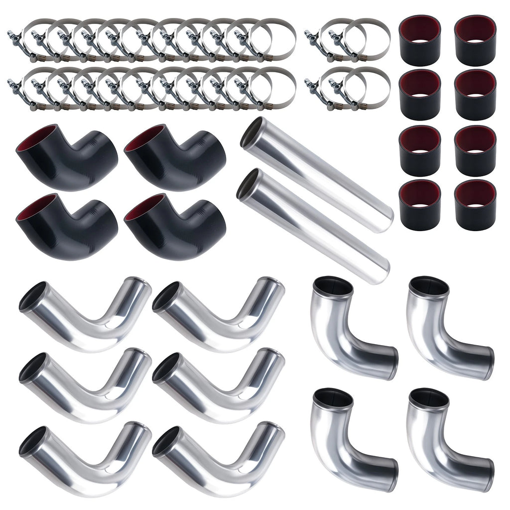 12PCS Intercooler Piping Kit for Universal Aluminum (3 Inch)