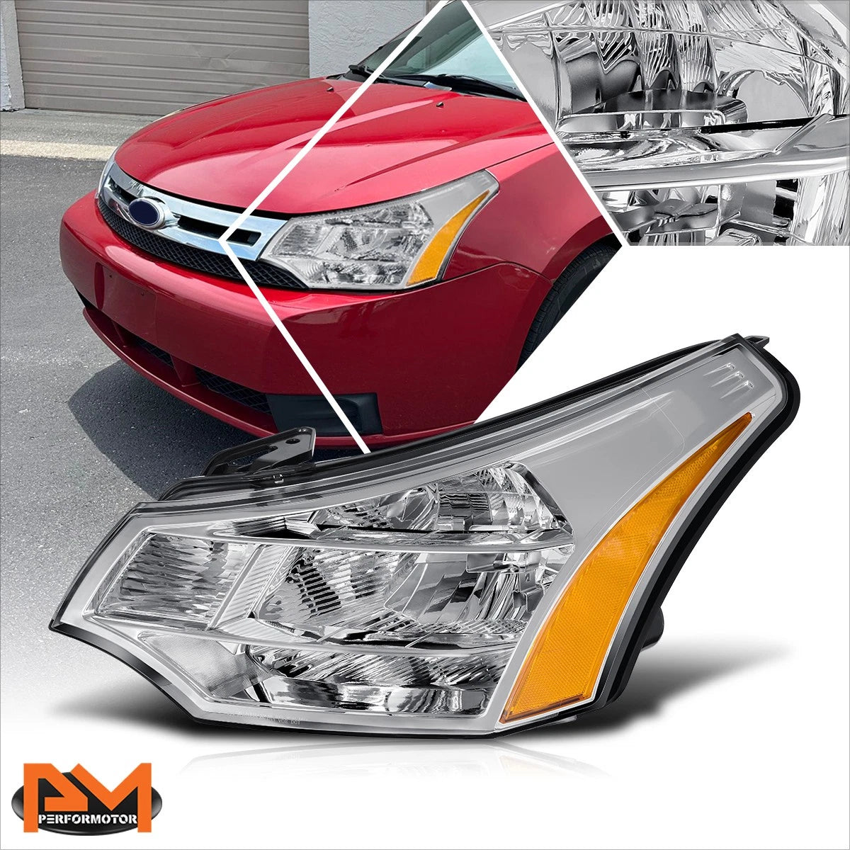 Left Side Headlight Lamp Chrome/Amber for Ford Focus (2008–2011)