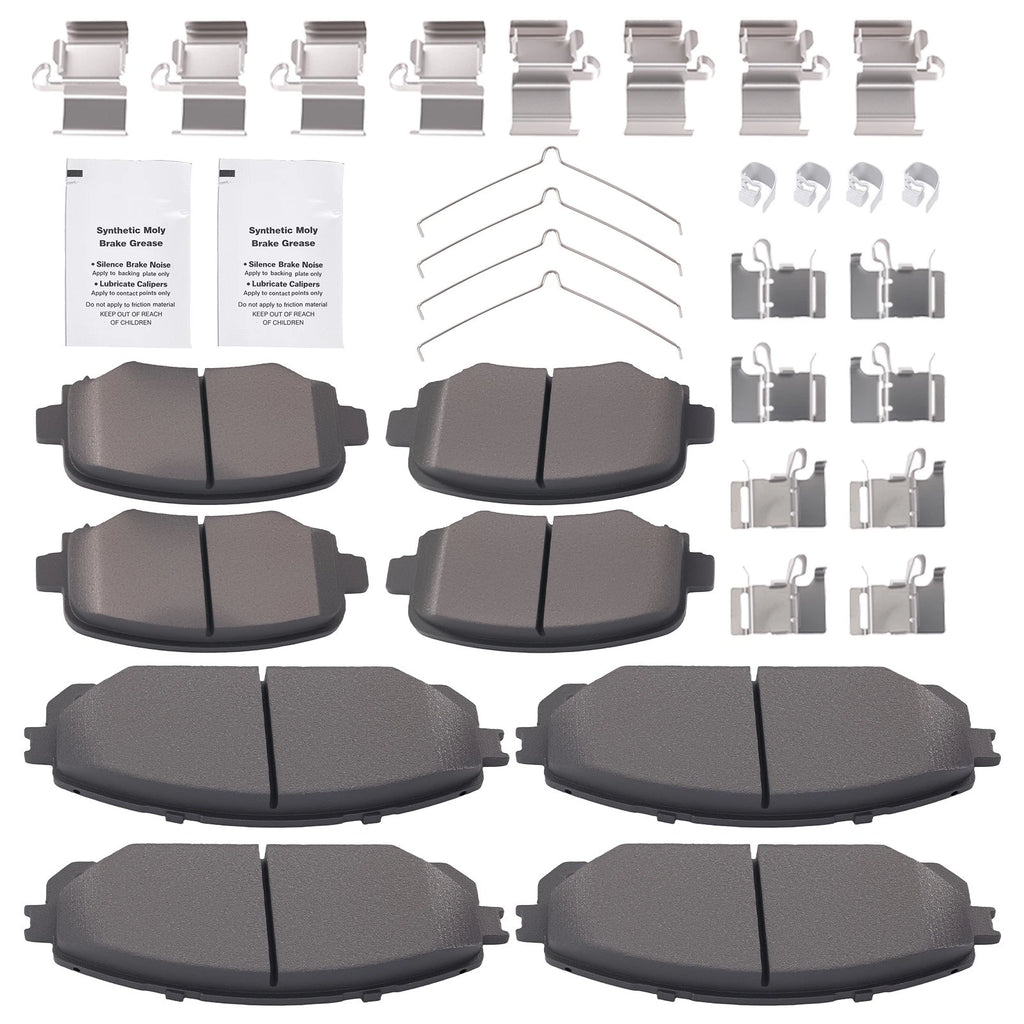 8pcs Ceramic Brake Pads Kit for Jeep Cherokee (2014–2022) w/Hardware
