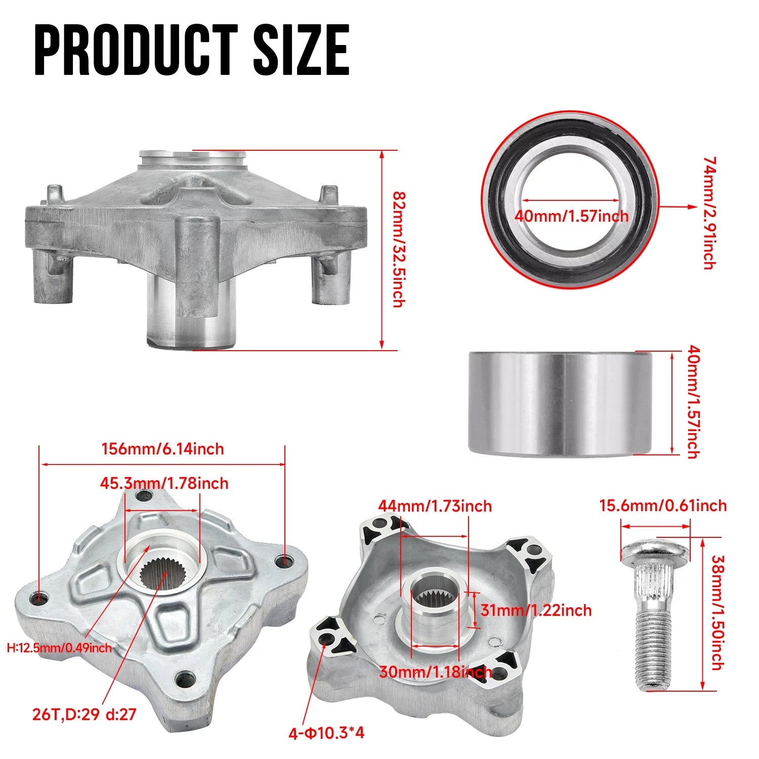Set of 4 Wheel Hubs & Bearings & Studs for Polaris RZR 800 (2008–2014)
