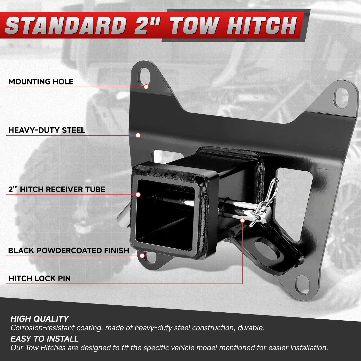 2" Tow Hitch Receiver for Honda Talon 1000X (2019–2024) - Black Powdercoat