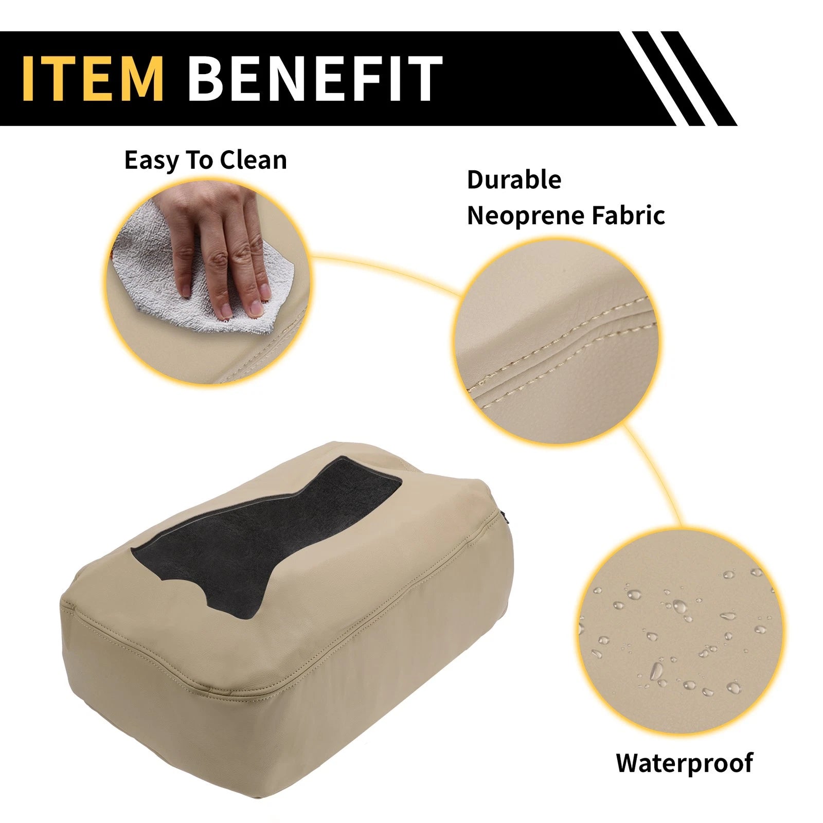Center Console Cover for Chevrolet (Microfiber Leather, Zipper, Beige)