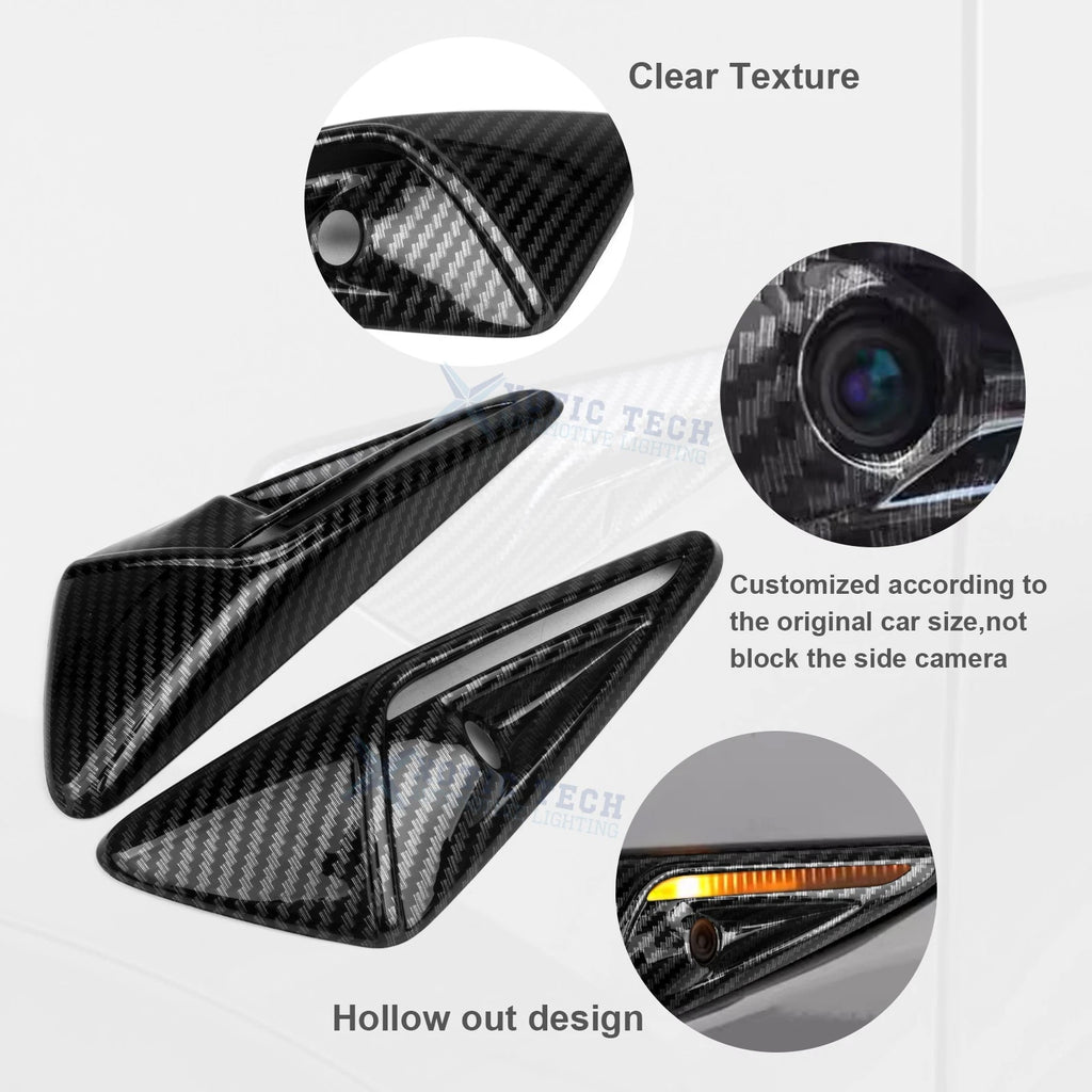 Black Carbon Fiber Style Side Camera Decoration for Tesla Model 3 & Y (2018-2024)