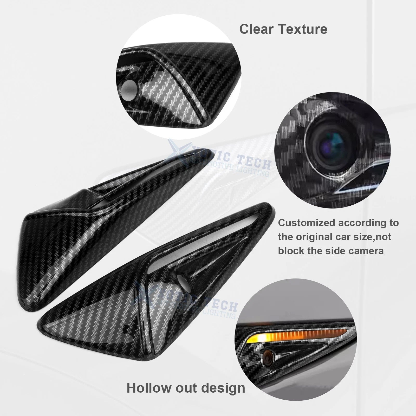 Black Carbon Fiber Style Side Camera Decoration for Tesla Model 3 & Y (2018-2024)