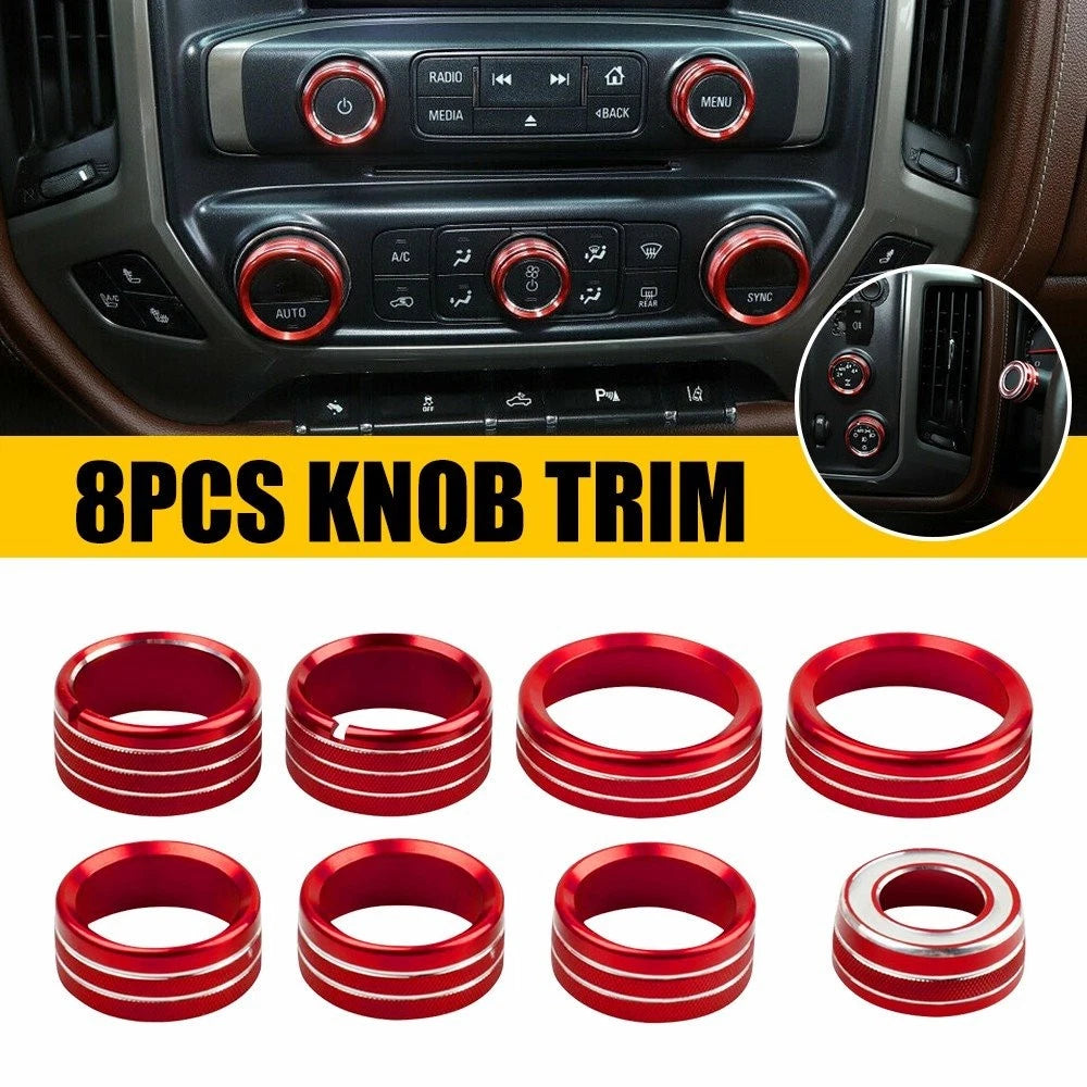 Set of 8 Center Console Switch Knob Cover Bezels for Chevy Silverado (2014–2018)