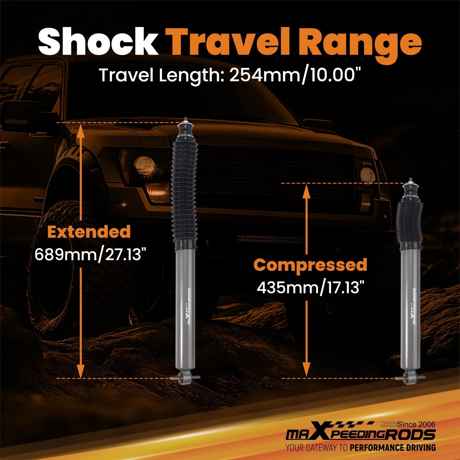 2x 4.5" Lift Rear Shock Absorbers for Chevy GMC S10 S15 (1982–2005) w/Dust Cover