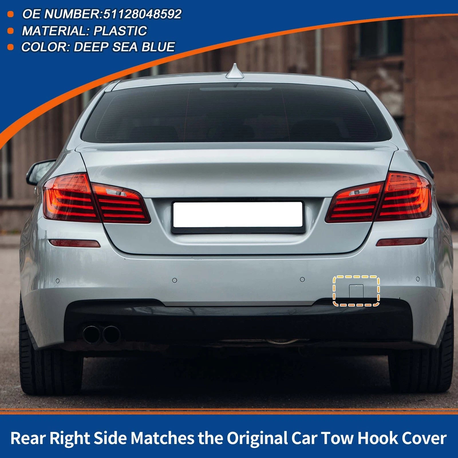 Rear Car Bumper Tow Hook Cover for BMW 5 Series F10 (2011–2017) No. 51128048592 Deep Sea Blue