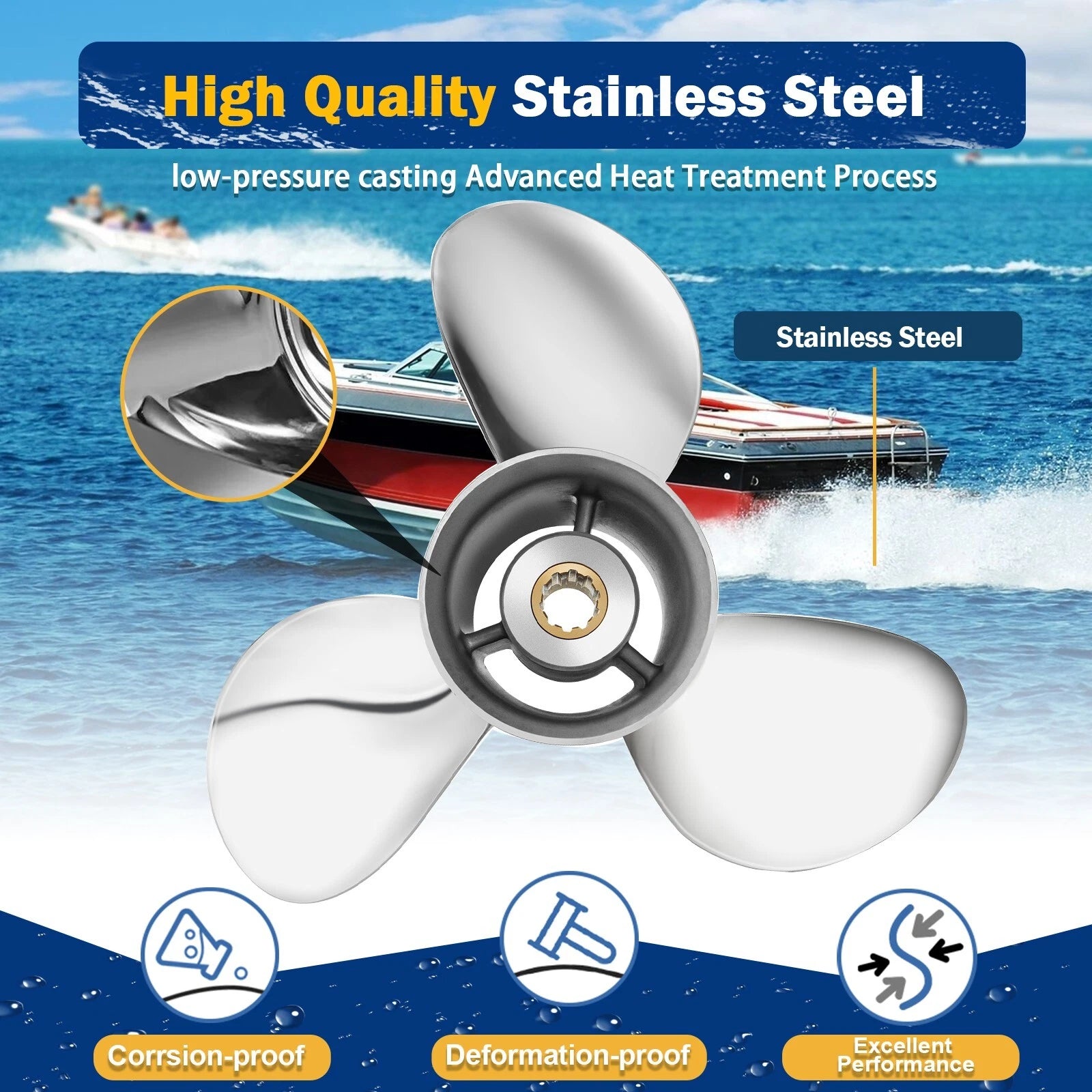 9.9 x 14 Stainless Outboard Boat Propeller for Tohatsu 25-30HP (10 Spline RH)