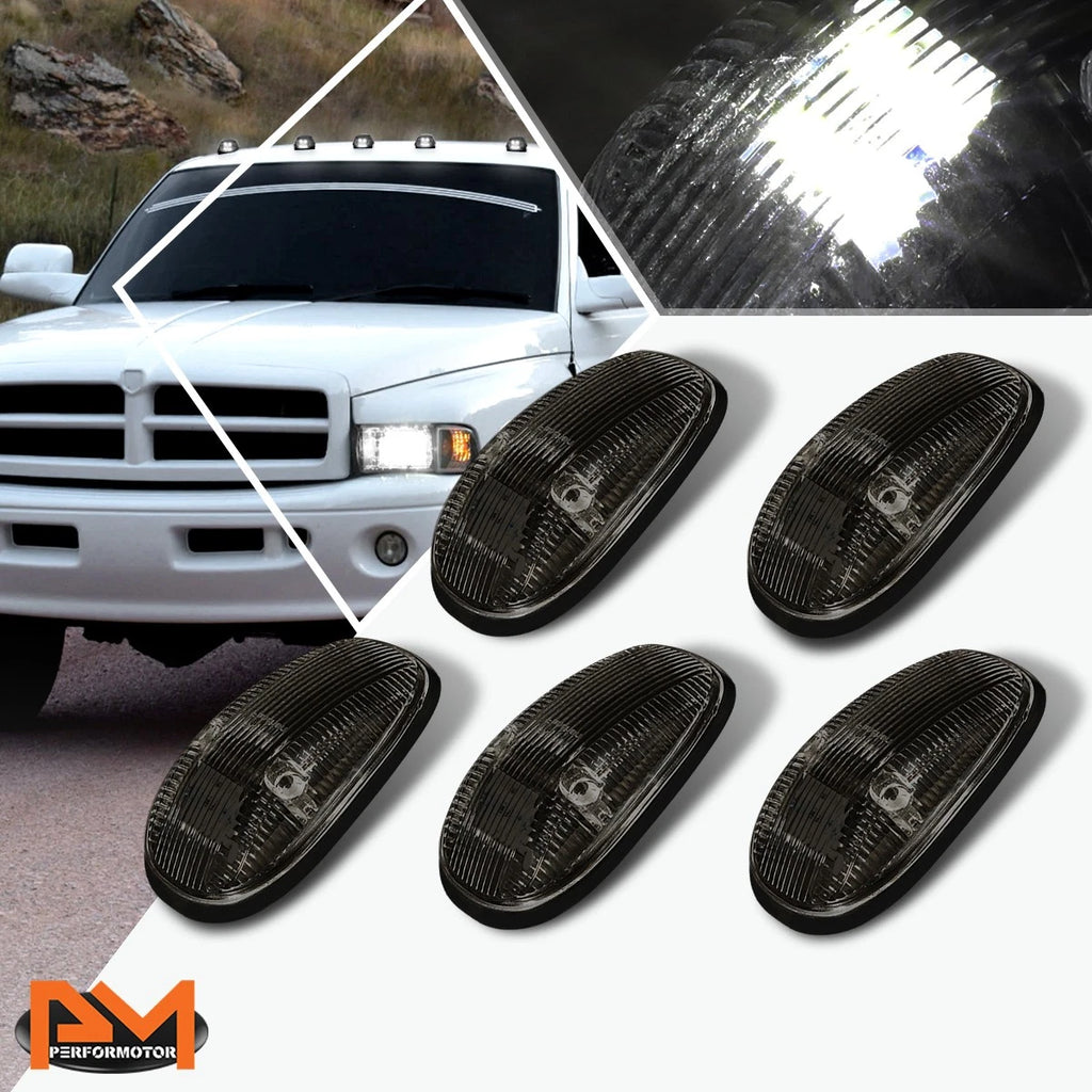 5Pcs Cab Roof Running Light Smoked Housing White LED for Dodge Ram (1999–2001)