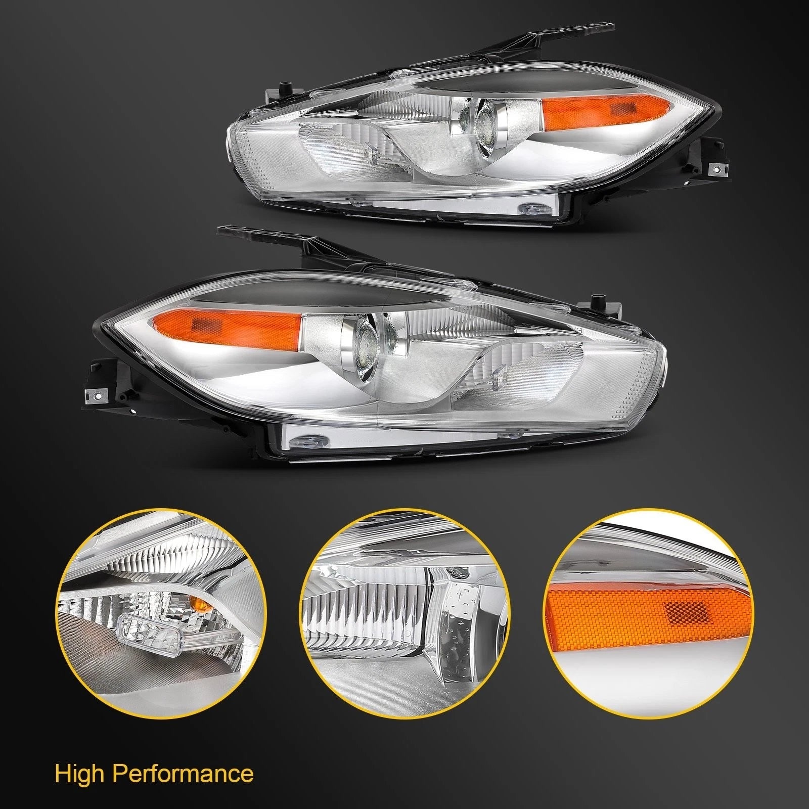 Pair Projector Headlights for Dodge Dart (2013–2016) Chrome
