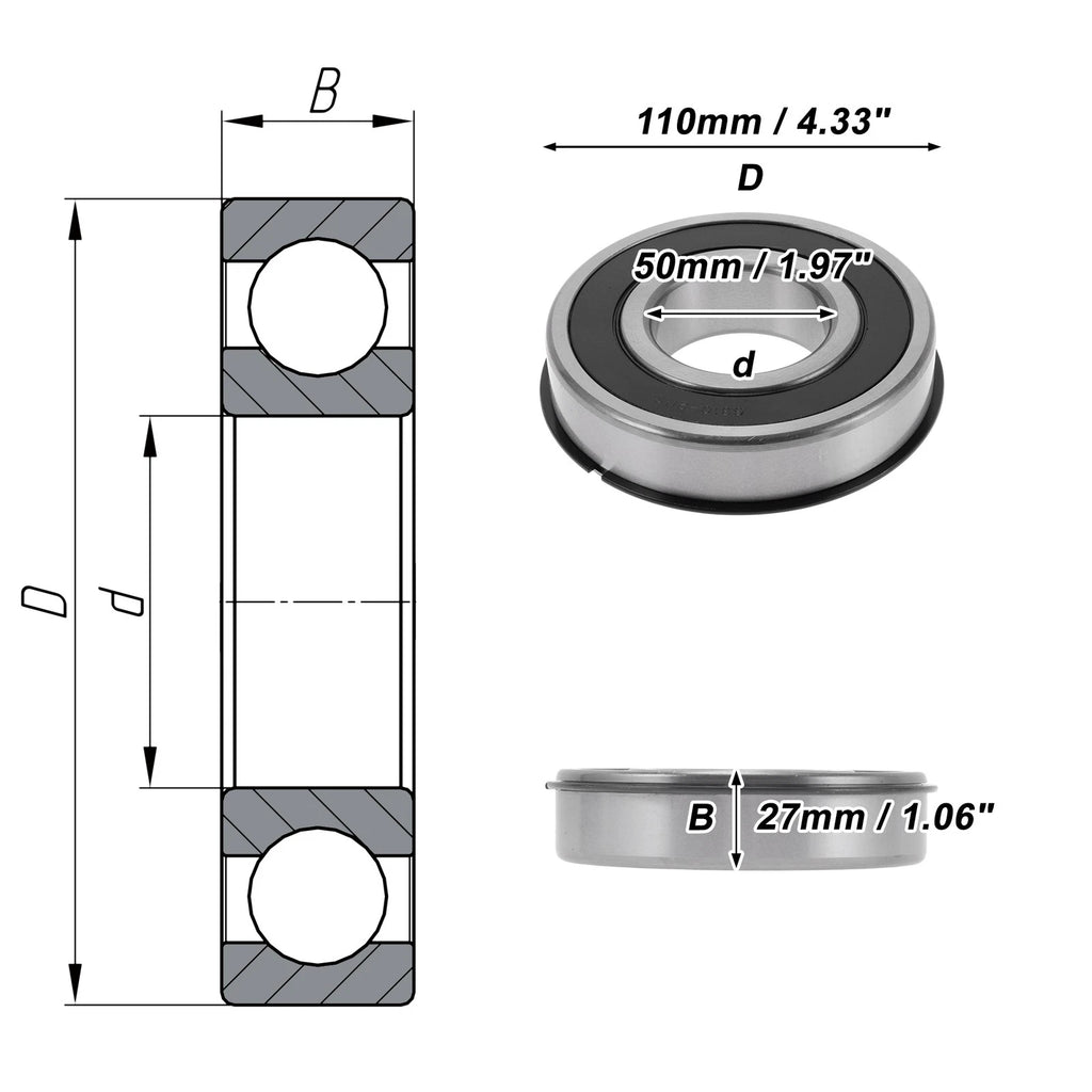 Deep Groove Ball Bearing 6310NR2RS for Scooter Skateboard (50x110x27mm)