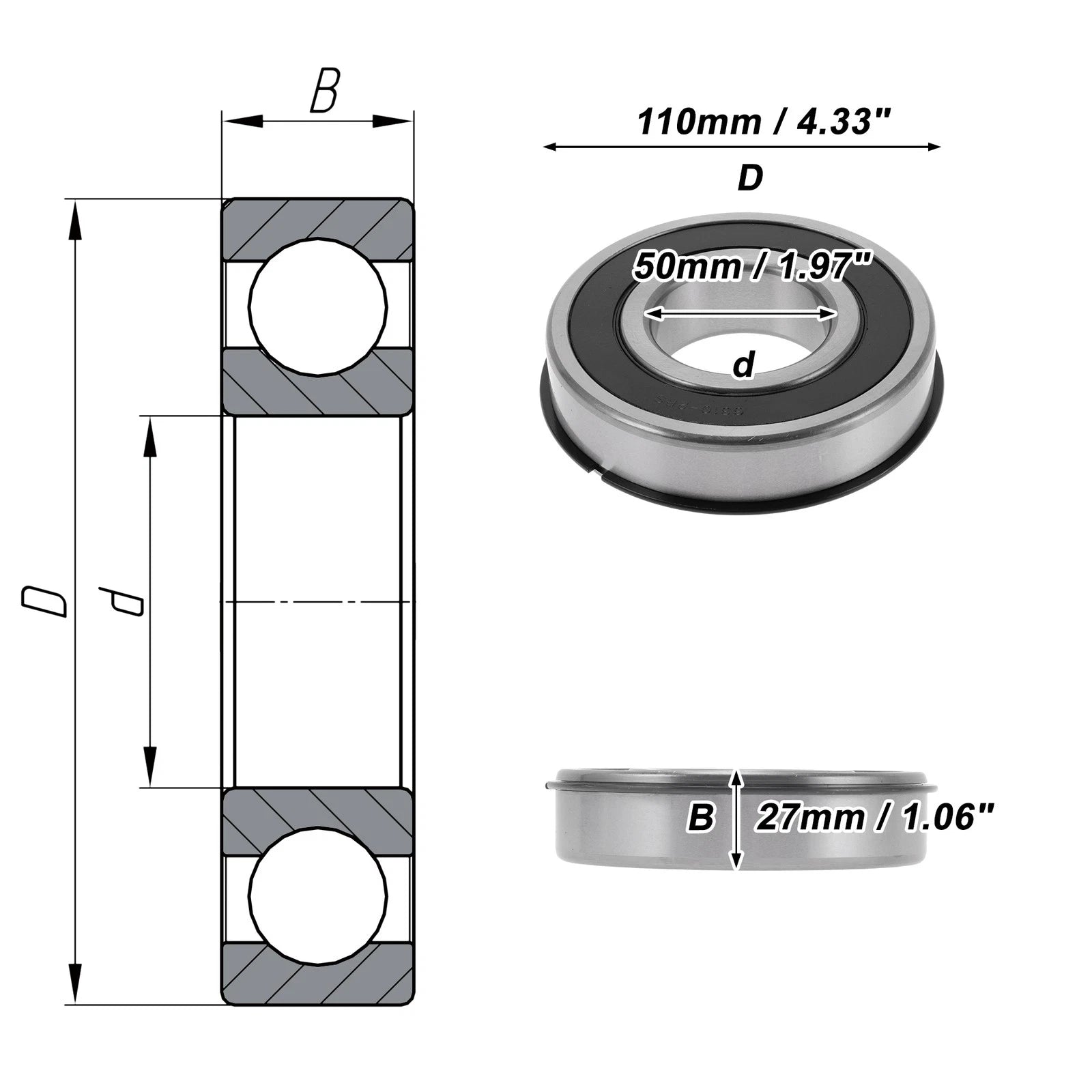 Deep Groove Ball Bearing 6310NR2RS for Scooter Skateboard (50x110x27mm)