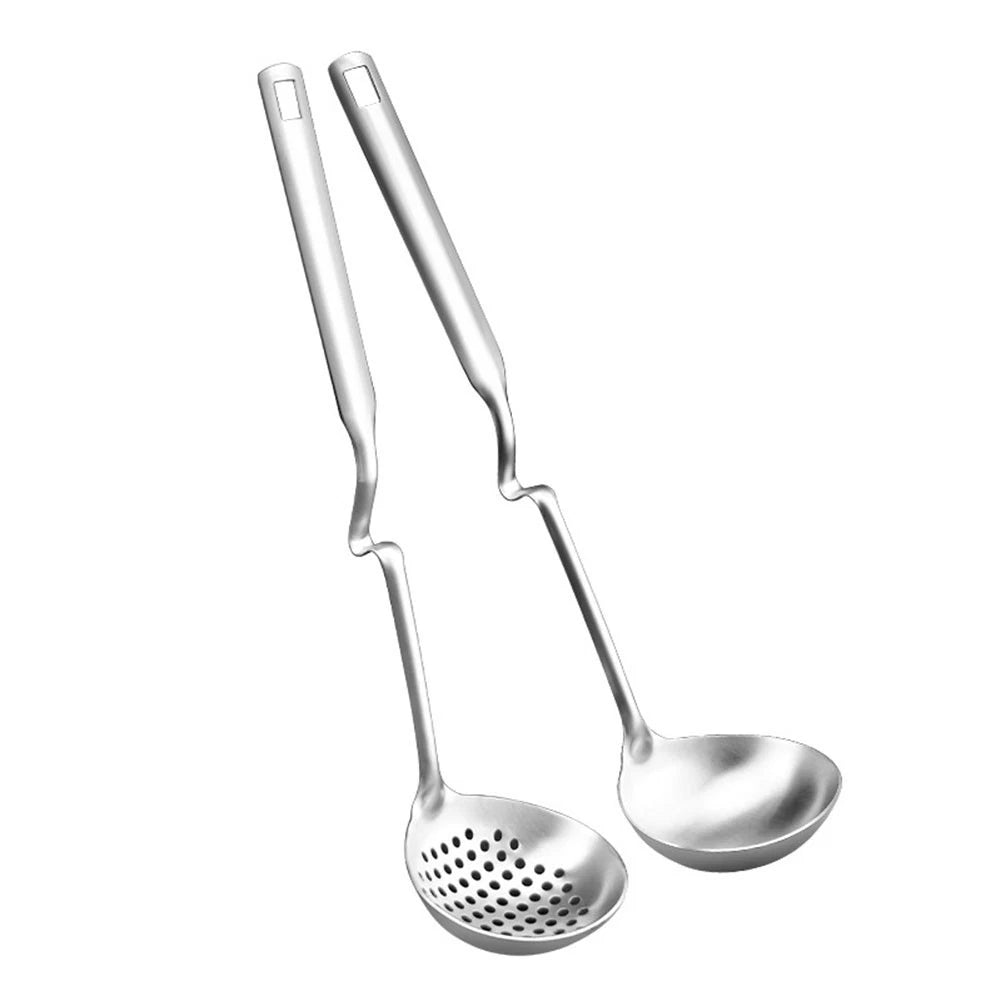 2X Stainless Steel Ladle Spoon & Slotted Skimmer Set