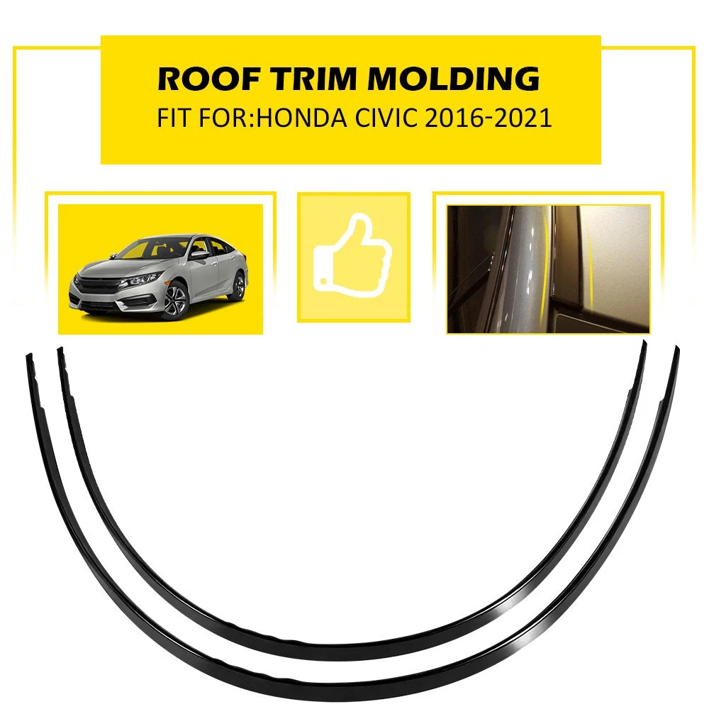 2X Black Roof Top Trim Moldings for Honda Civic 4 Door Sedan (2016–2021)