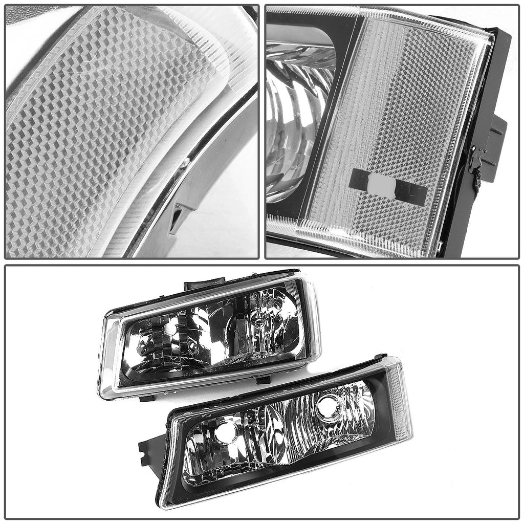 Black Housing Clear Corner Headlight Bumper Lamps for Chevy Silverado (2003–2006)