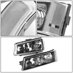 Black Housing Clear Corner Headlight Bumper Lamps for Chevy Silverado (2003–2006)