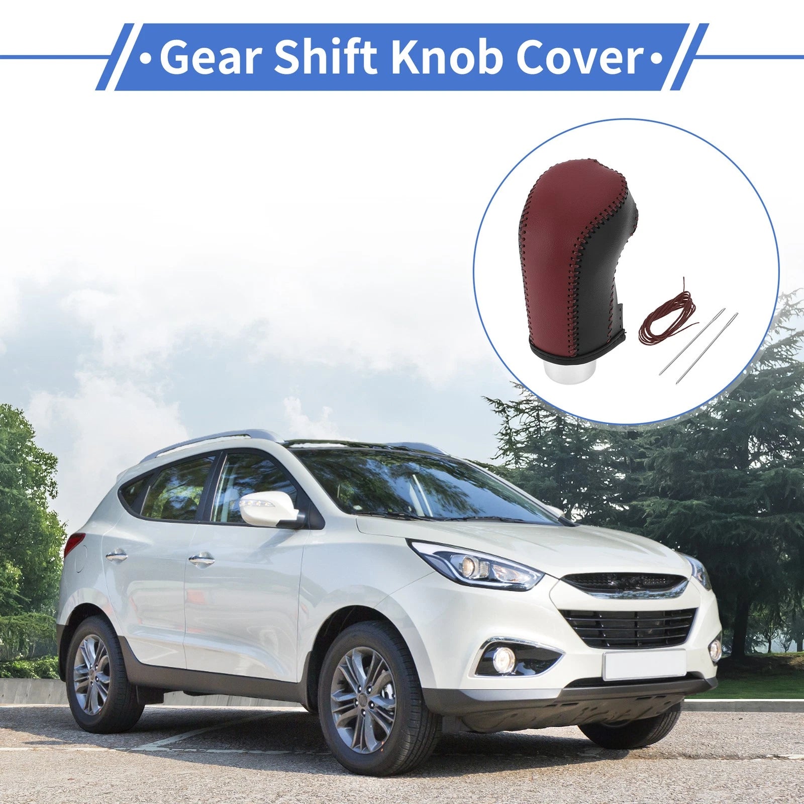 1 Pc Gear Shift Knob Cover for Hyundai Tucson (2015–2018) Wine Red Black
