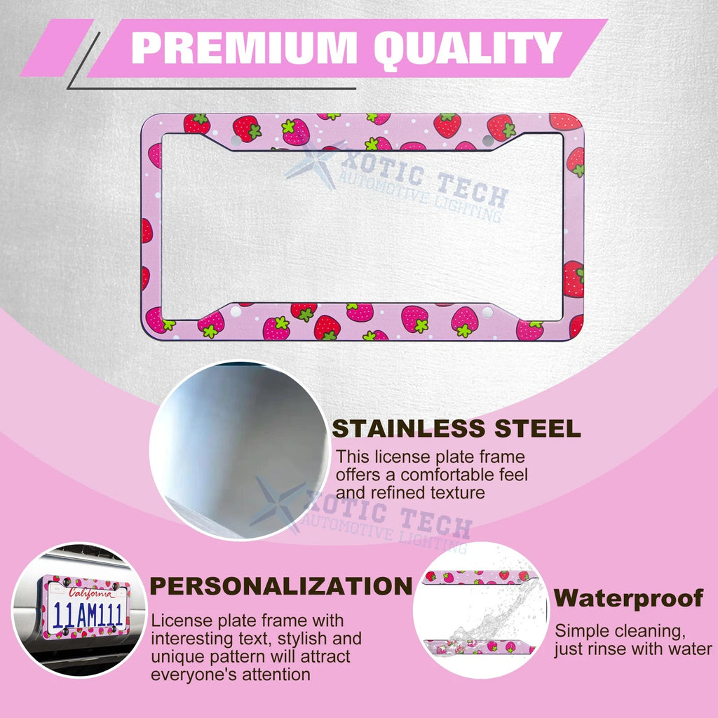 Strawberry Pink 4-Hole Universal US Car License Plate Frame Decoration (-)