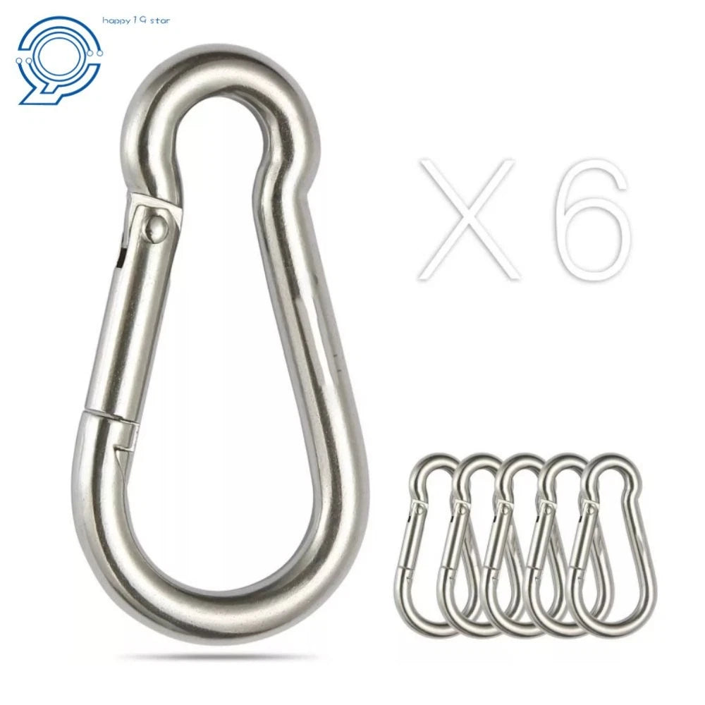 Set of 6 Stainless Steel Spring Snap Hook Carabiner Clips 264 Lbs
