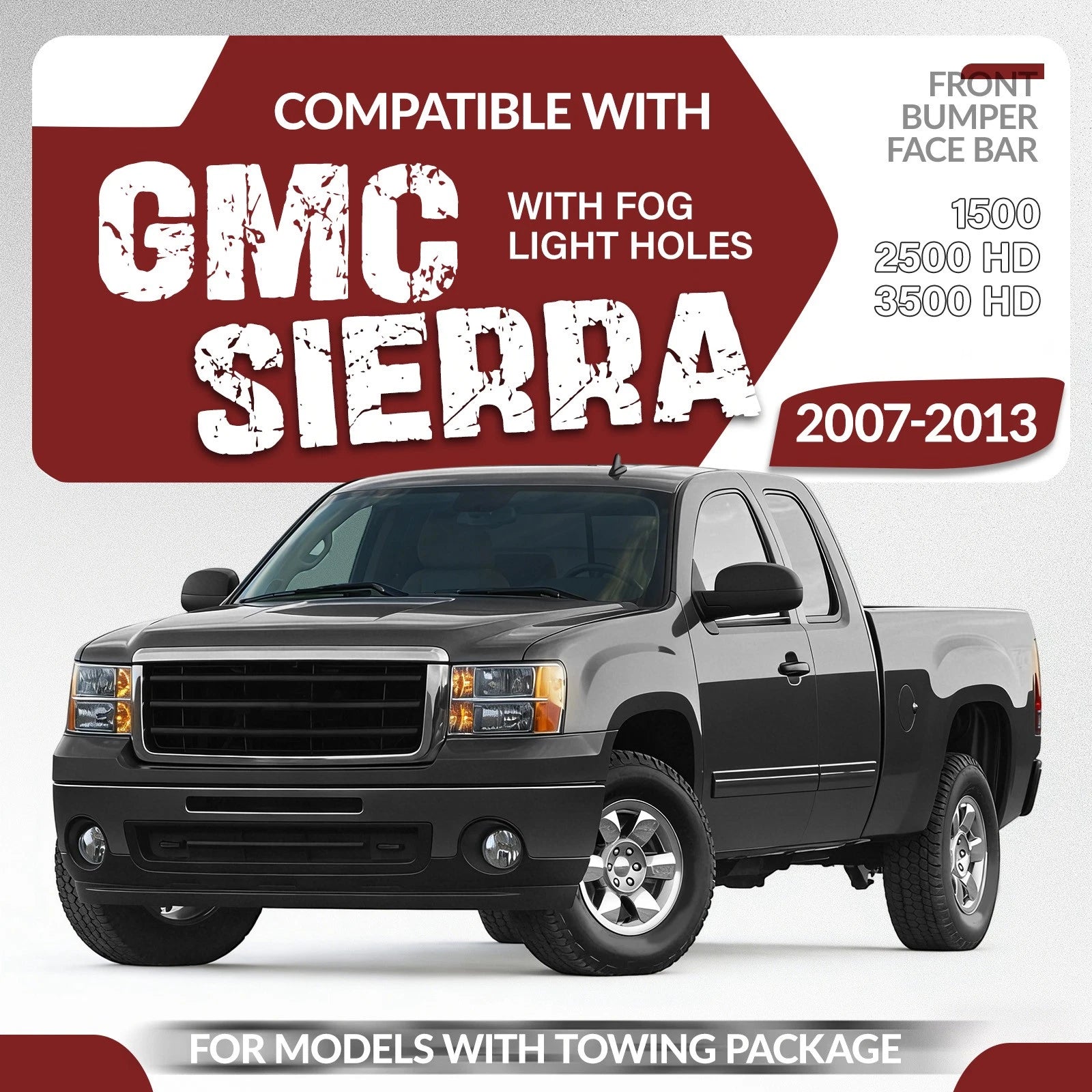 Front Bumper for GMC Sierra 1500 2500HD (2007–2013) Powder Coated Black Steel