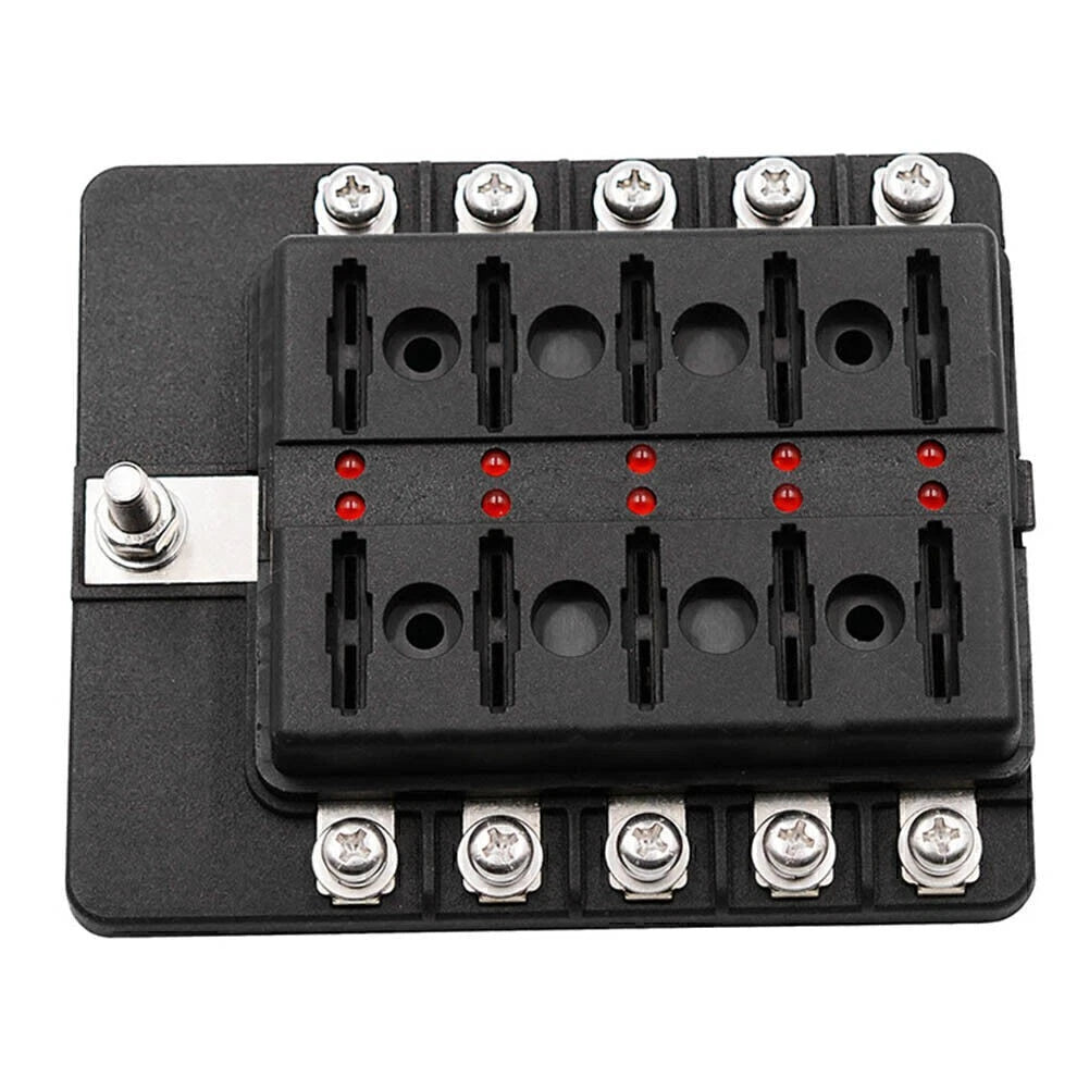 10-Way Blade Fuse Holder Box with LED Indicator for Marine Applications (12V)