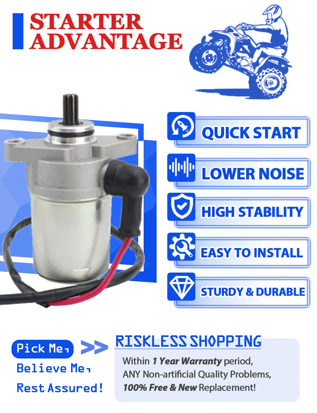 Starter Motor for E-TON NXL-90 Thunder 90D (90cc 2-Stroke)
