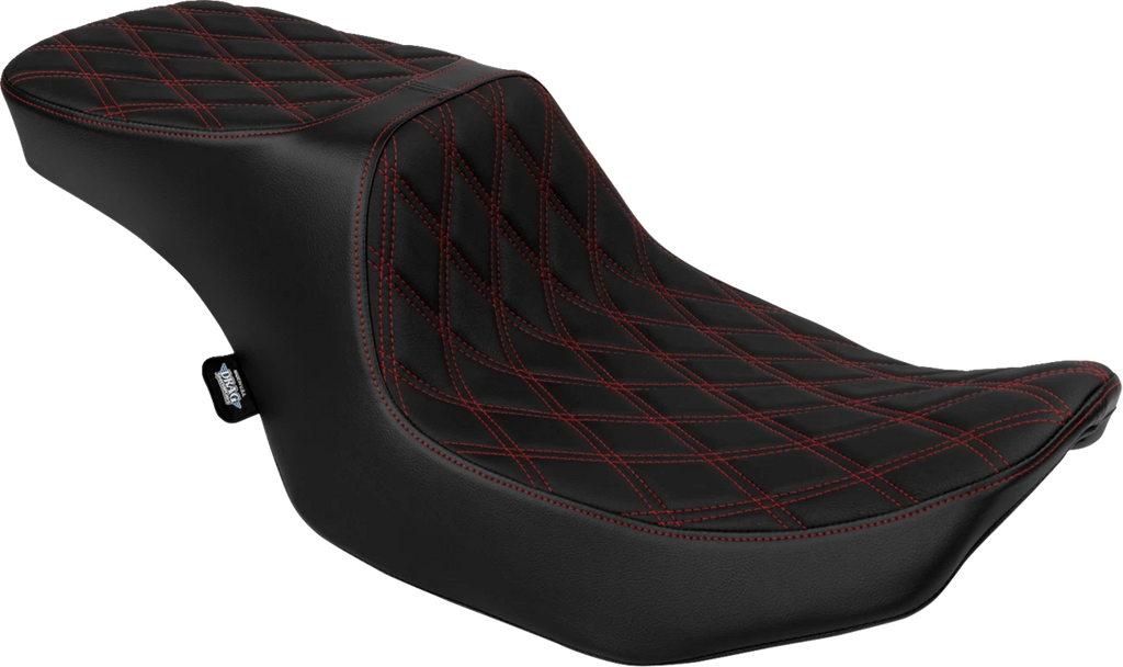 Predator 2-Up Seat for Harley-Davidson (2014–2023) - Vinyl, Double Diamond Red Stitch