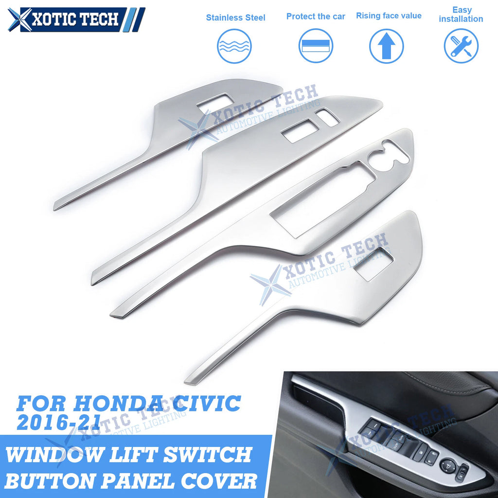 Stainless Inner Door Window Lift Switch Panel Cover Trim for Honda Civic (2016–2021)