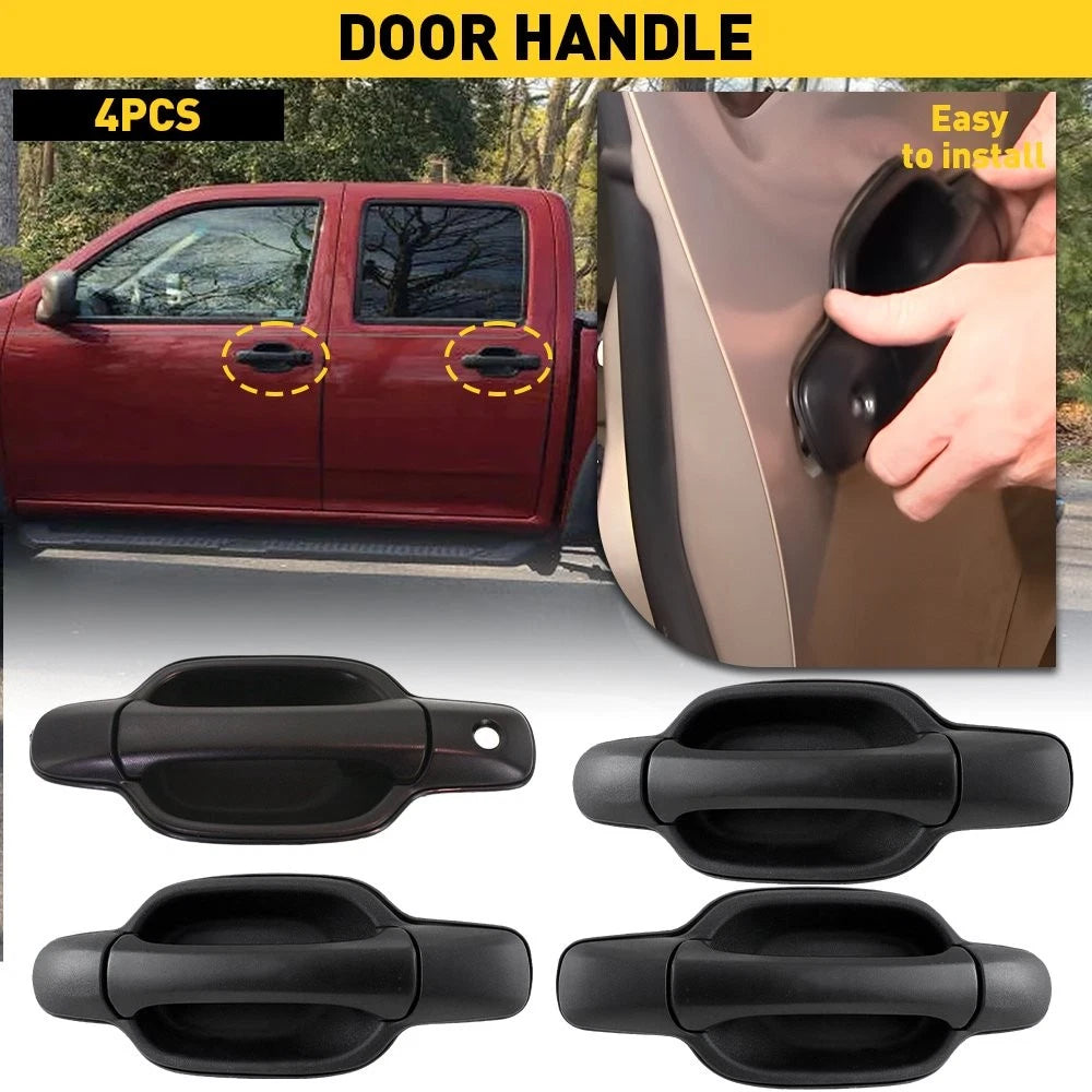 4X Car Door Exterior Panel Handle Set Black for Chevrolet Colorado (2004–2012)