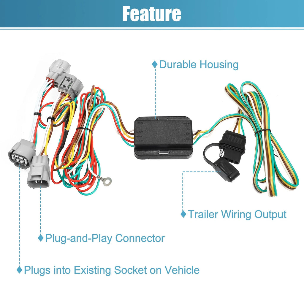 Set of 4 Trailer Wiring Harness 55513 for Toyota Tacoma (2005–2015) Black