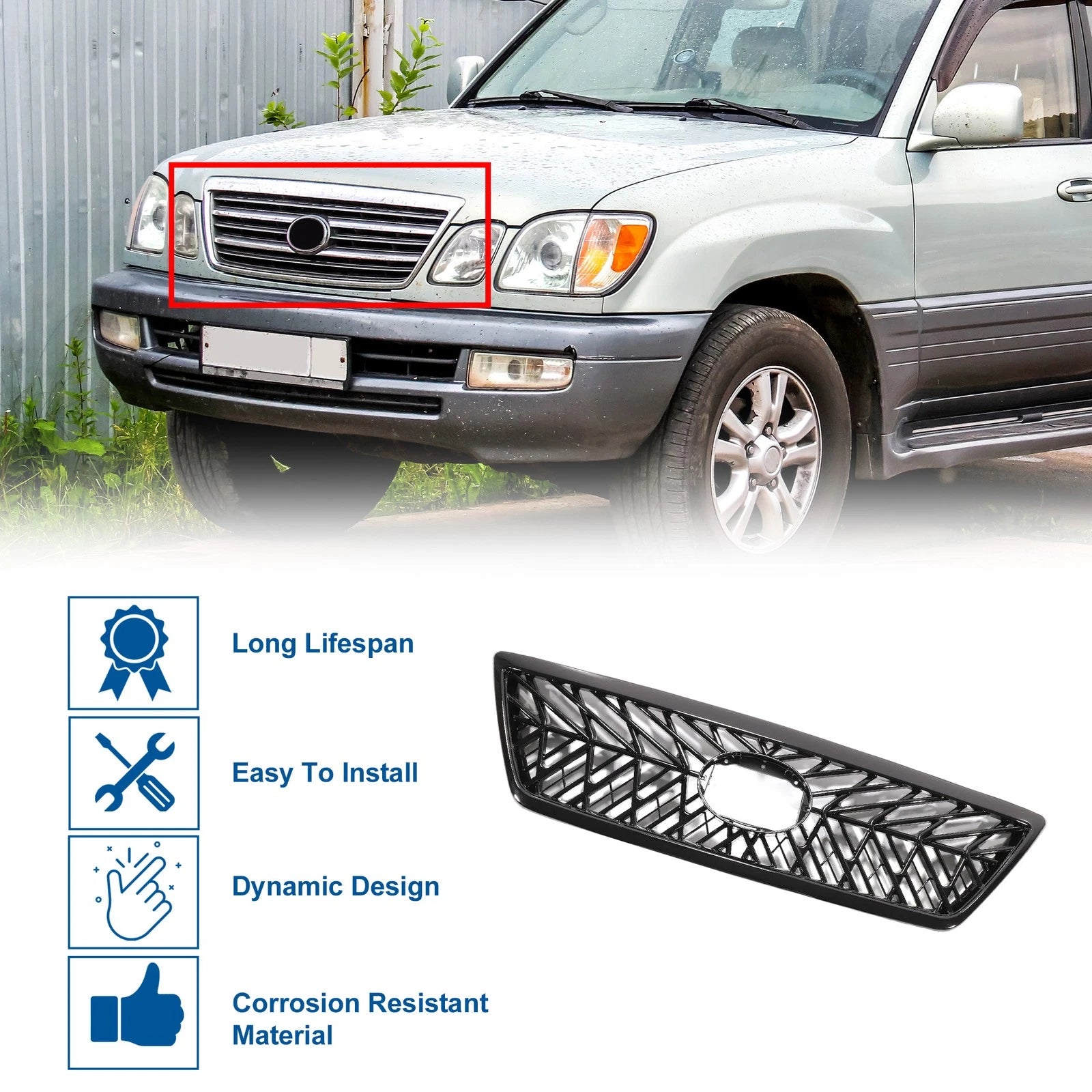 Front Upper Hood Bumper Grille for Lexus LX470 (1998–2008) TRD Black