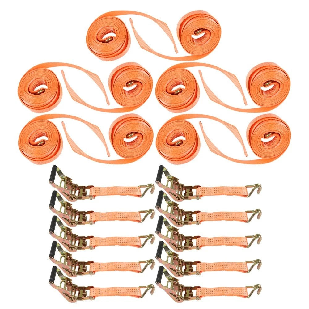 Set of 10 Heavy Duty 1.5" x 15' Ratchet Straps with J Hook