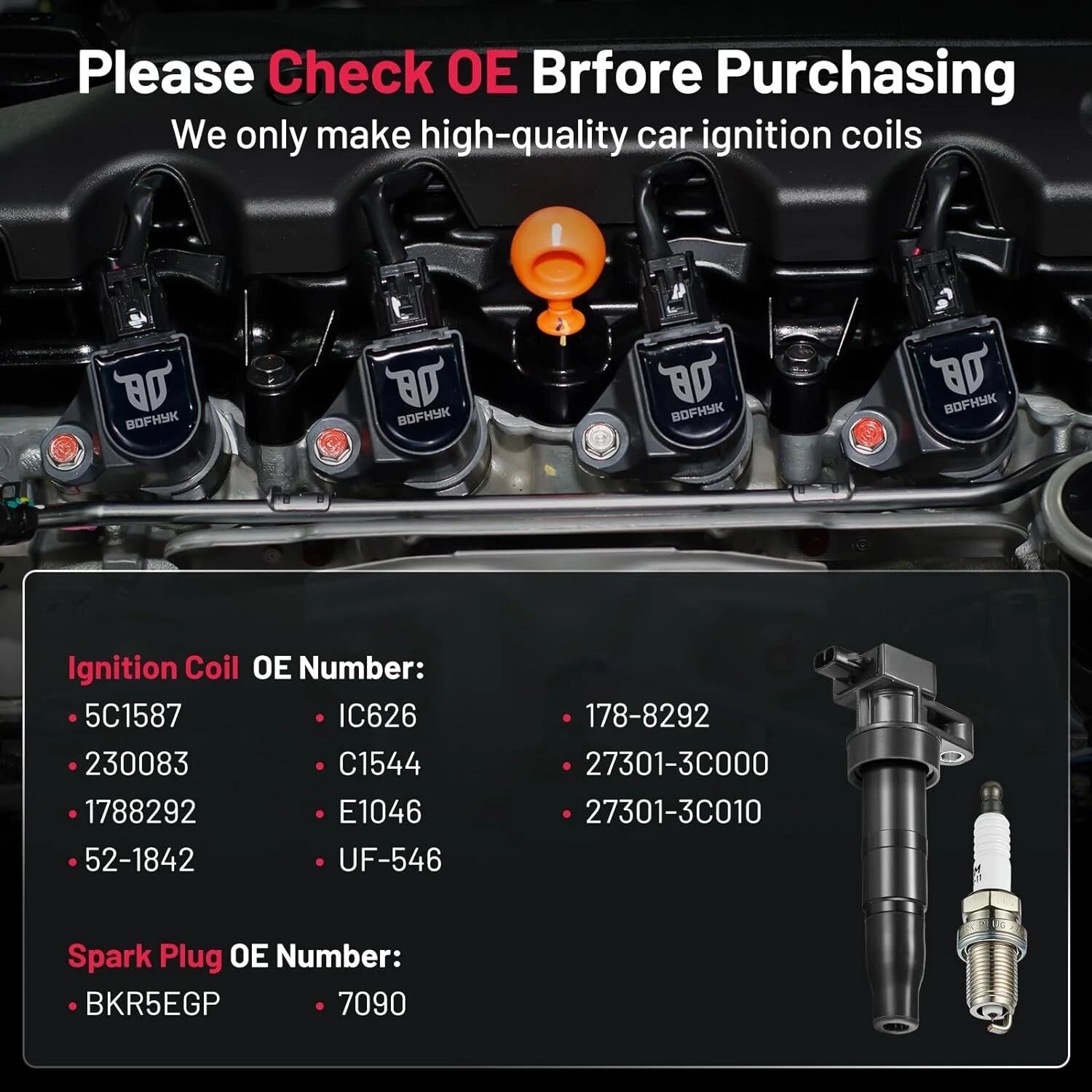 6 Pack Ignition Coil Iridium Spark Plug for Hyundai Entourage (2007–2008)